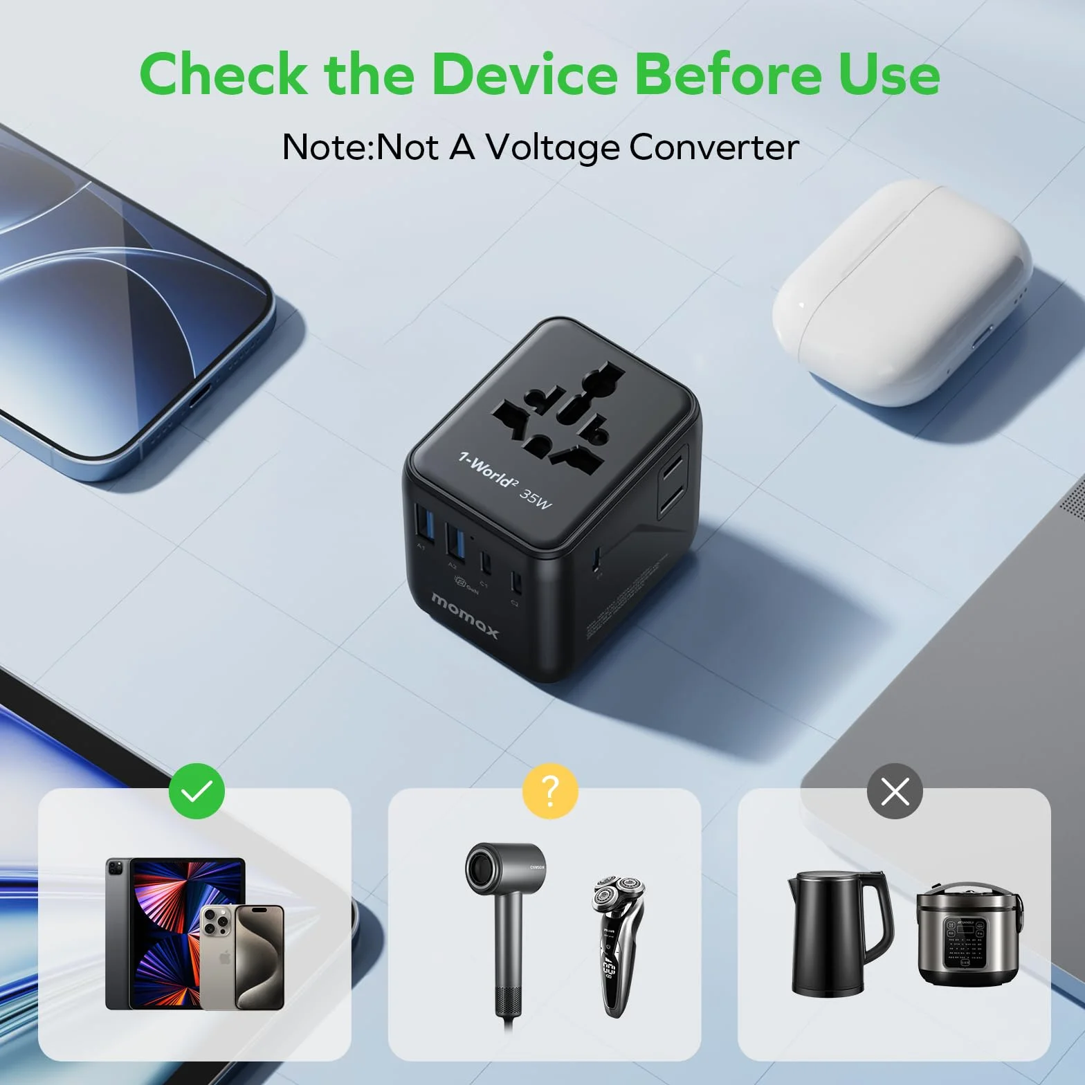 MOMAX Uniwersalny adapter podróżny z PD 35 W GaN European to UK