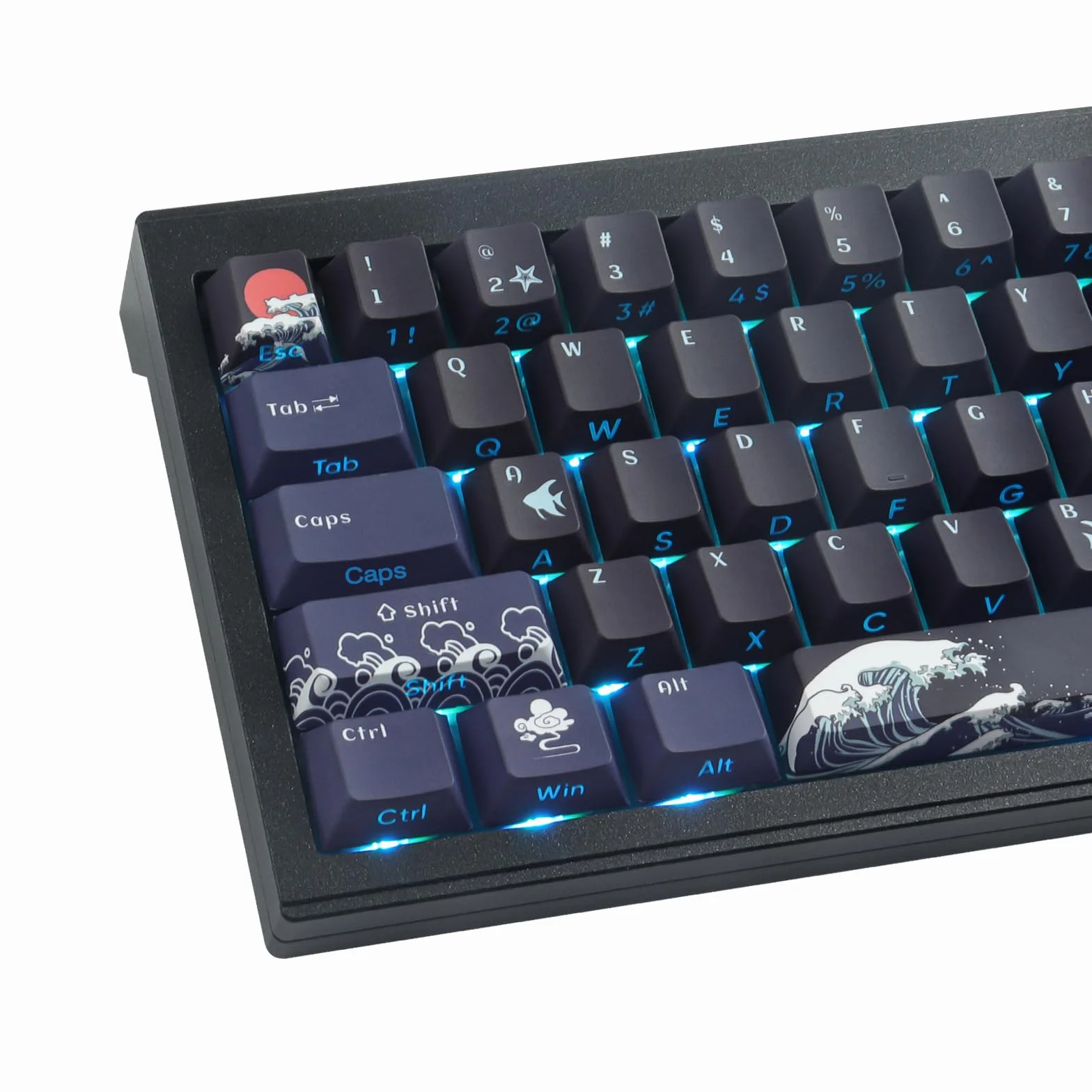 Sunzit PBT Custom Keycaps, 129 klawiszy Coral Sea nakładki na klawisze Cherry Profile Dye-Sub Shine Through Side Printed Keycaps do mechanicznej klawiatury gamingowej ISO/ANSI UK Layout (czarne)