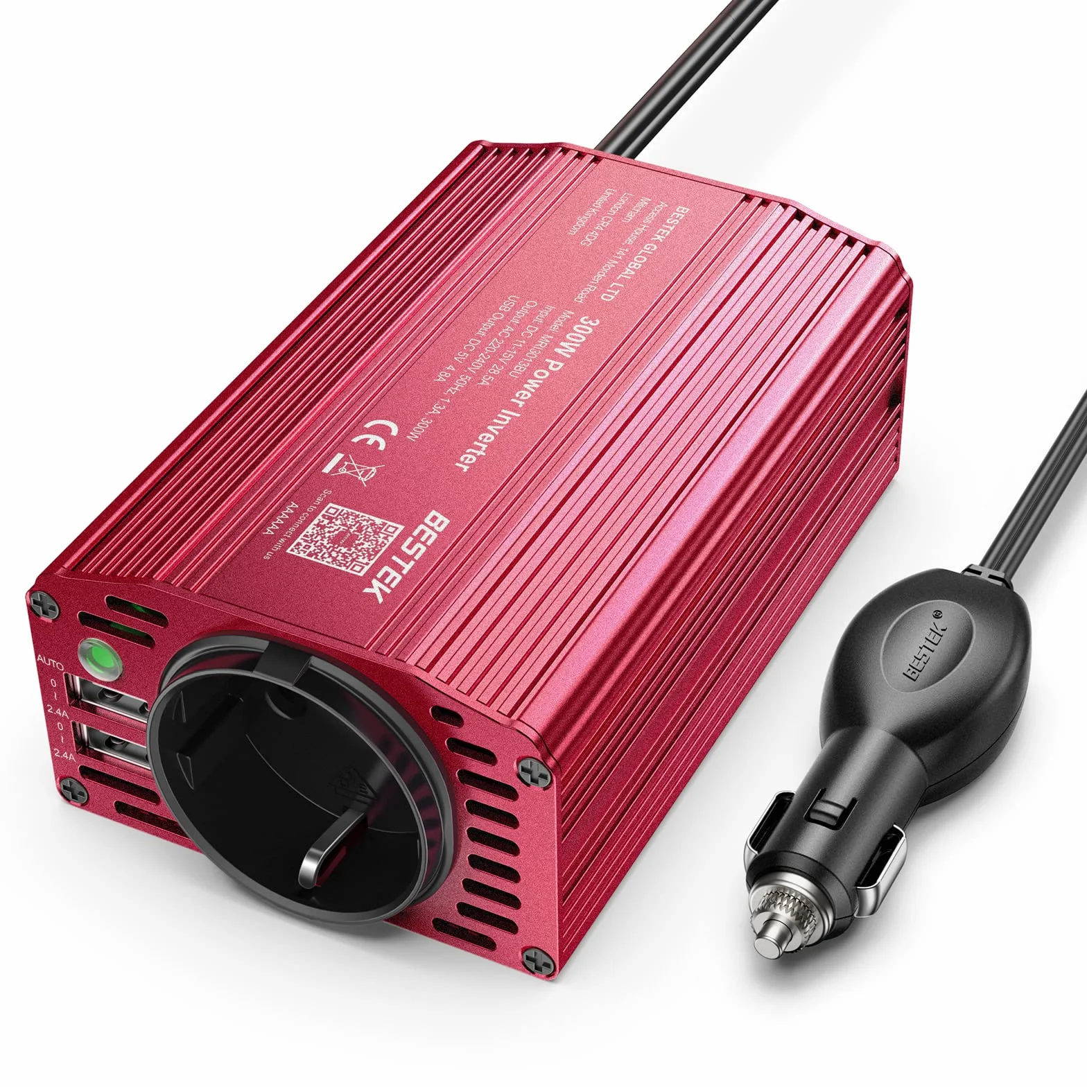 BESTEK Przetwornica napięcia 300 W zmodyfikowany falownik sinusoidalny 12 V na 230 V z gniazdem AC i 2 USB