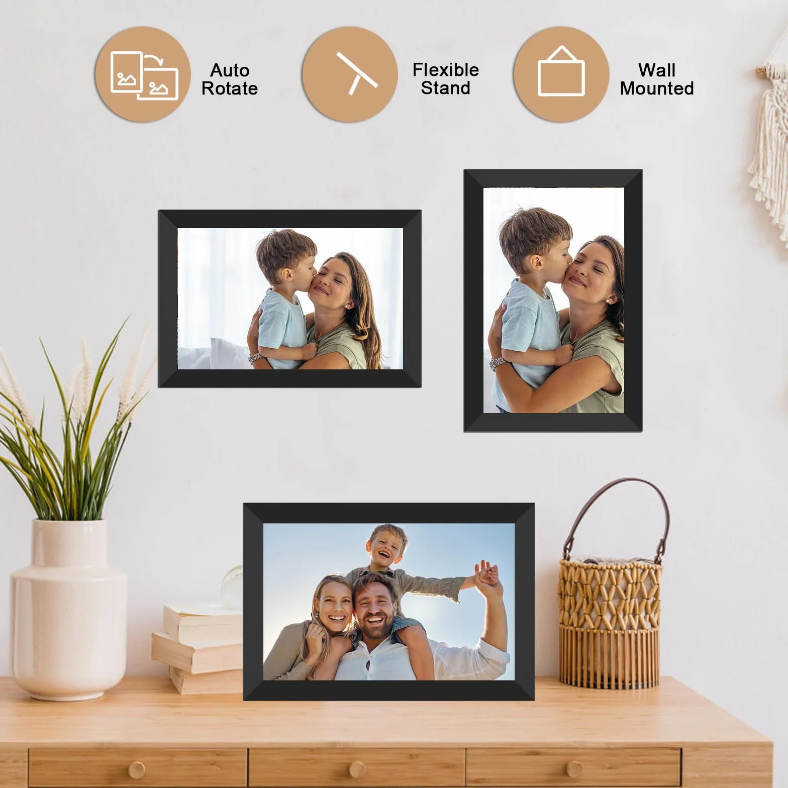 AKImart FRAMEO Cyfrowa ramka na zdjęcia, WiFi, 32 GB, 10,1" ekran dotykowy IPS, Smart Cloud, obrotowa ramka, natychmiastowe udostępnianie