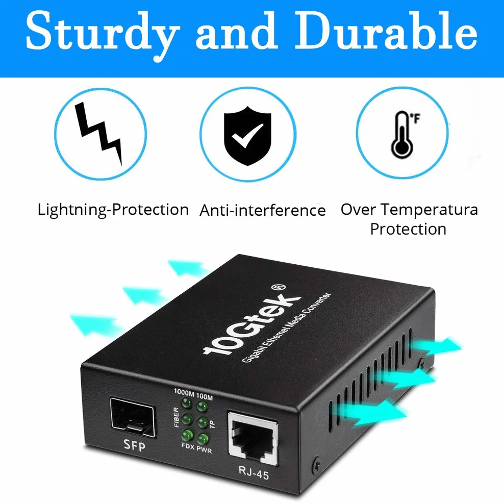 Konwerter mediów Gigabit Ethernet 1,25 G SFP do RJ45 włókno szklane miedź 20 km jednomodowy