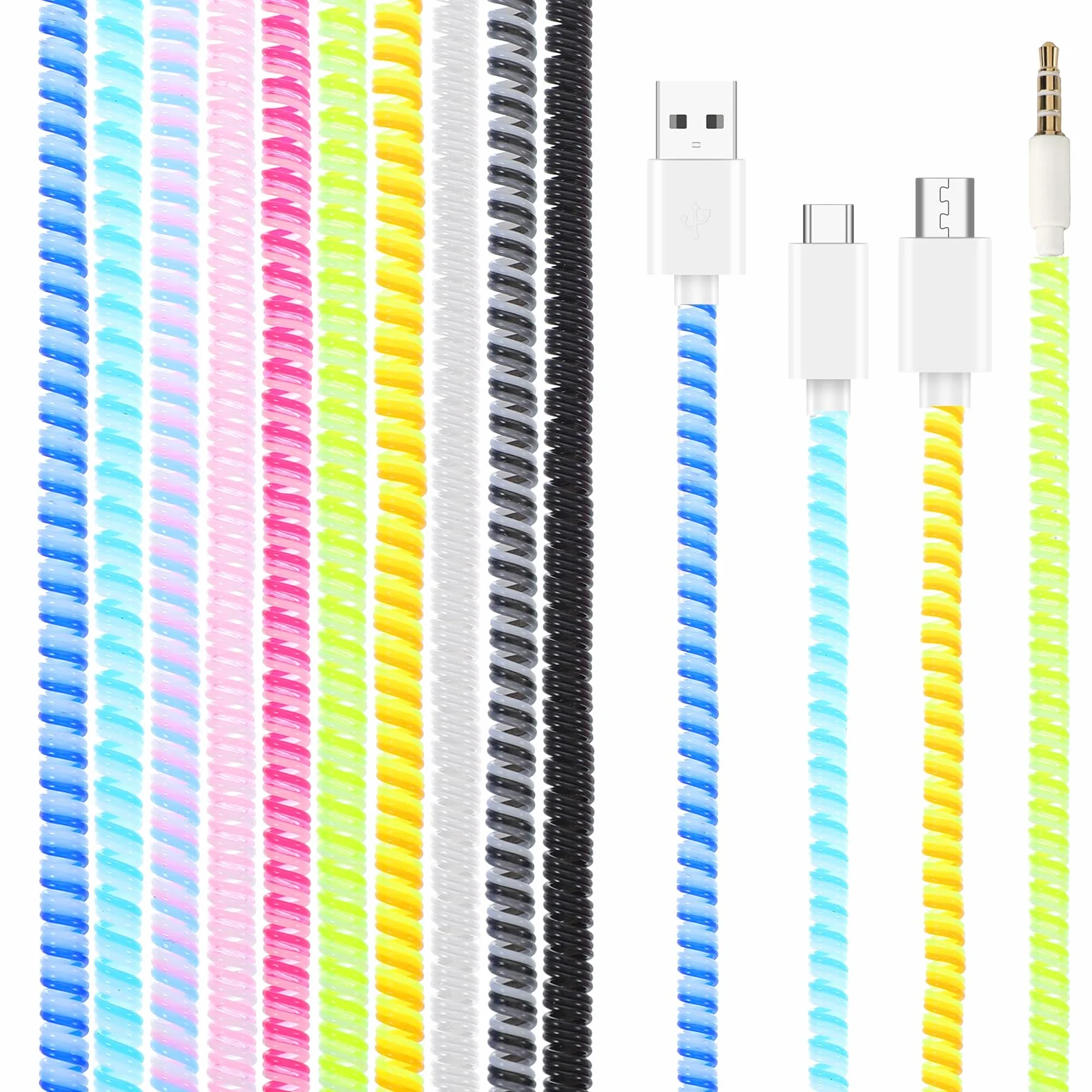 10 szt. spiralny ochraniacz na kabel, wielokolorowy ochraniacz na ładowarkę od zwierząt domowych, bez żucia kabla, ochrona kabli do transmisji danych, ochrona ładowarki do słuchawek