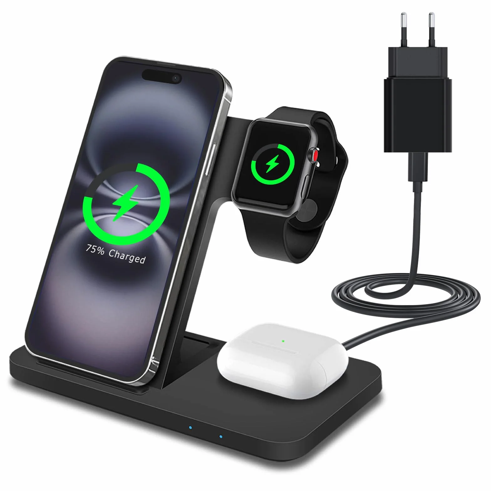 Bezprzewodowa Ladowarka do iPhone, Apple Watch i AirPods by MMOBIEL – 18W Bezprzewodowa Stacja Ladująca 3 w 1 MagSafe - Stacja Dokująca do Szybkiego ładowania - W Zestawie Adapter 20W – Czarny