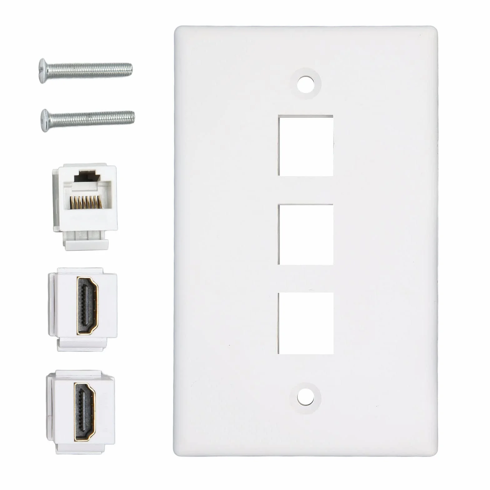 Płytka ścienna HDMI Ethernet, Gniazdo Keystone RJ45 Cat6 i 2 Gniazda Multimedialne 4K HD, Płytka ścienna Ethernet Bez Lutowania dla Projektora HDTV