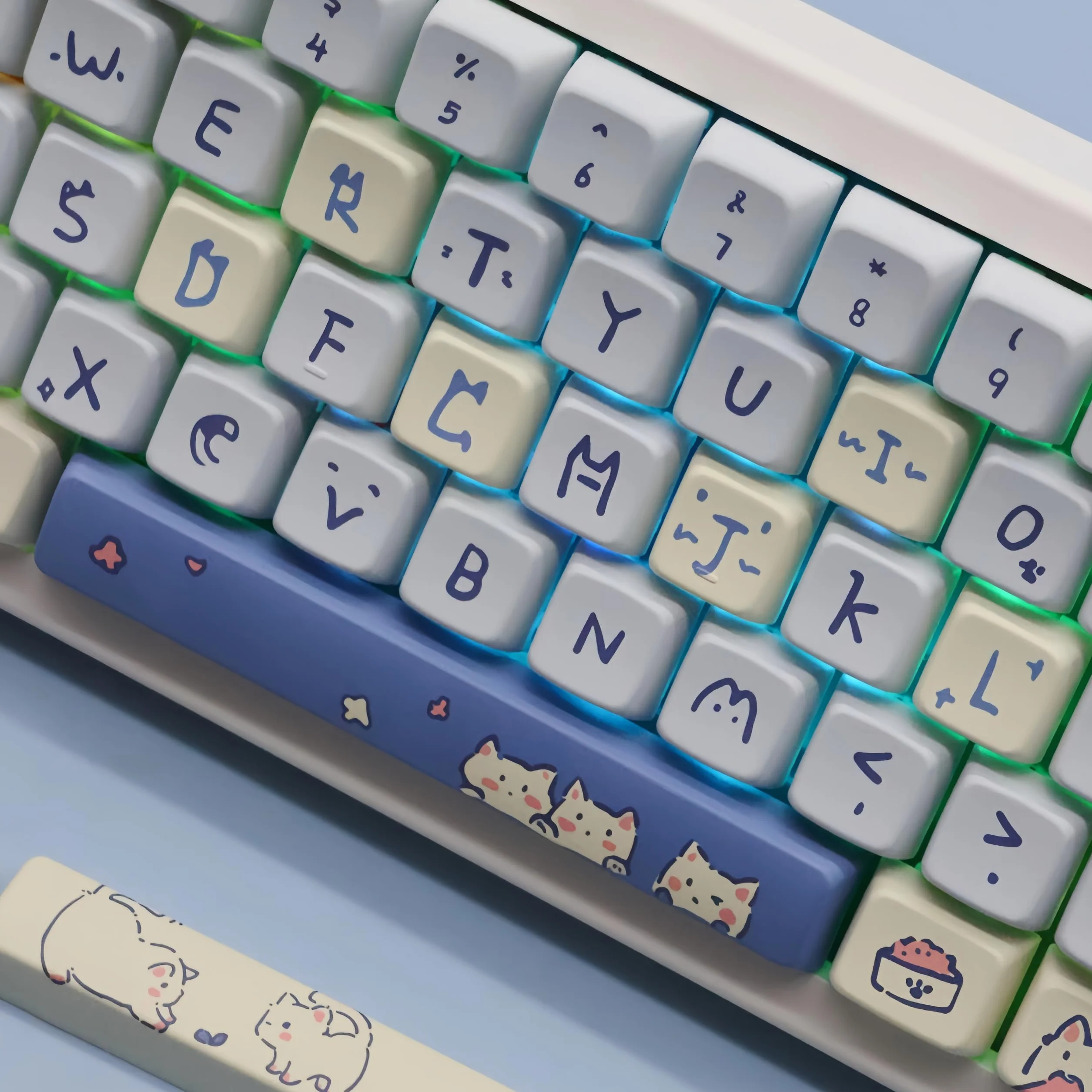 Niestandardowa nasadka klawiszy do klawiatury mechanicznej MDA z 148 klawiszami Dye-Sub, ANSI i Extra Enter Cute PBT (niebieski kot)