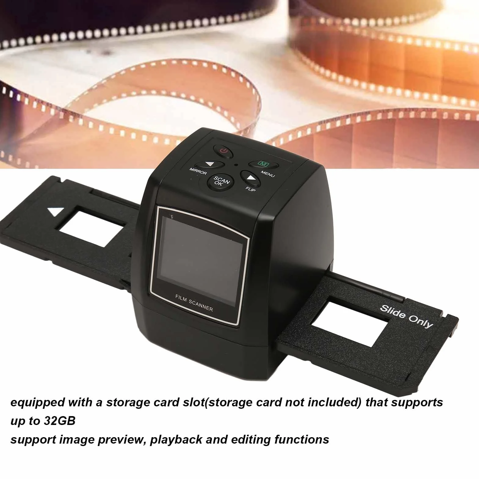 Skaner Filmów i Slajdów 5MP, Konwertuje Filmy 35 Mm 135 Slajdów Negatywów na Cyfrowe Zdjęcia JPG, Kolor Czarno-biały, Ekran LCD 2,4, możliwość Rozbudowy 32 GB