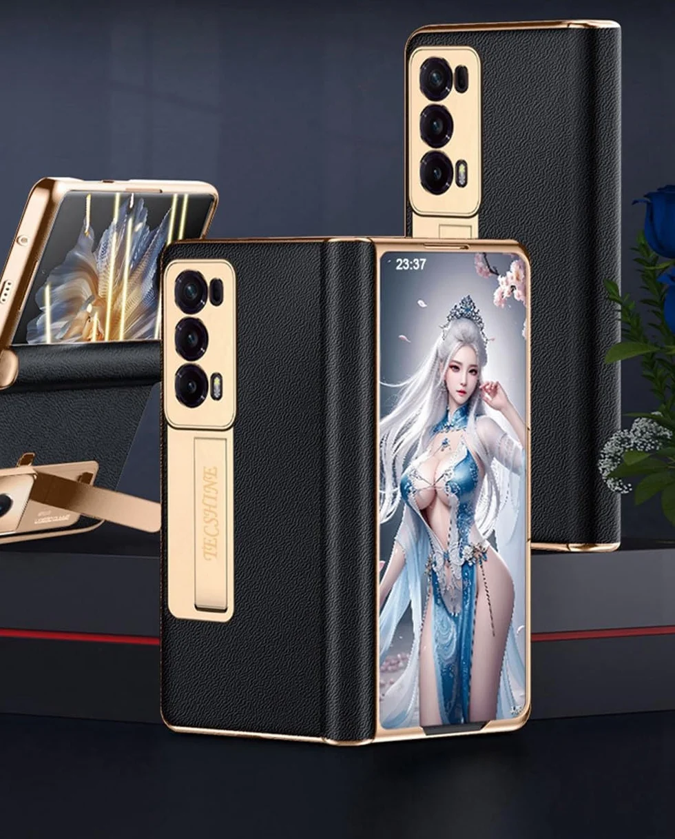 Skórzany Etui do Honor Magic V 2 Uchwyt, Zawiasny Etui do Telefonu dla Honor Magic V2, Powłoka Telefonu Komórkowego, Rama Wsparcia