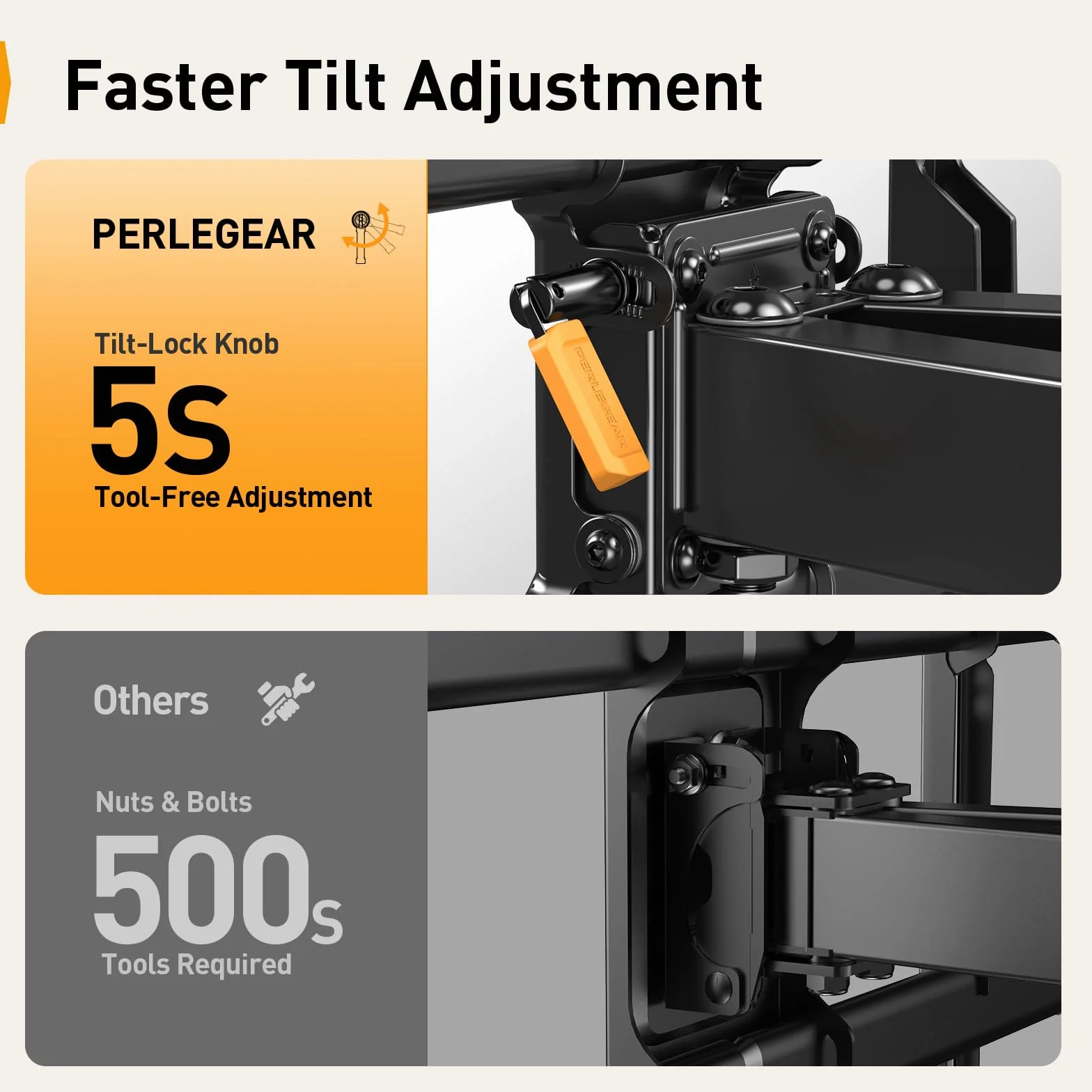 Perlegear Uchwyt ścienny do telewizora 32-85 cali do 60 kg, obrotowy i uchylny uchwyt ścienny do telewizora, uchwyt do telewizora z beznarzędziowym nachyleniem, Max VESA 600 x 400 mm, PGLF6