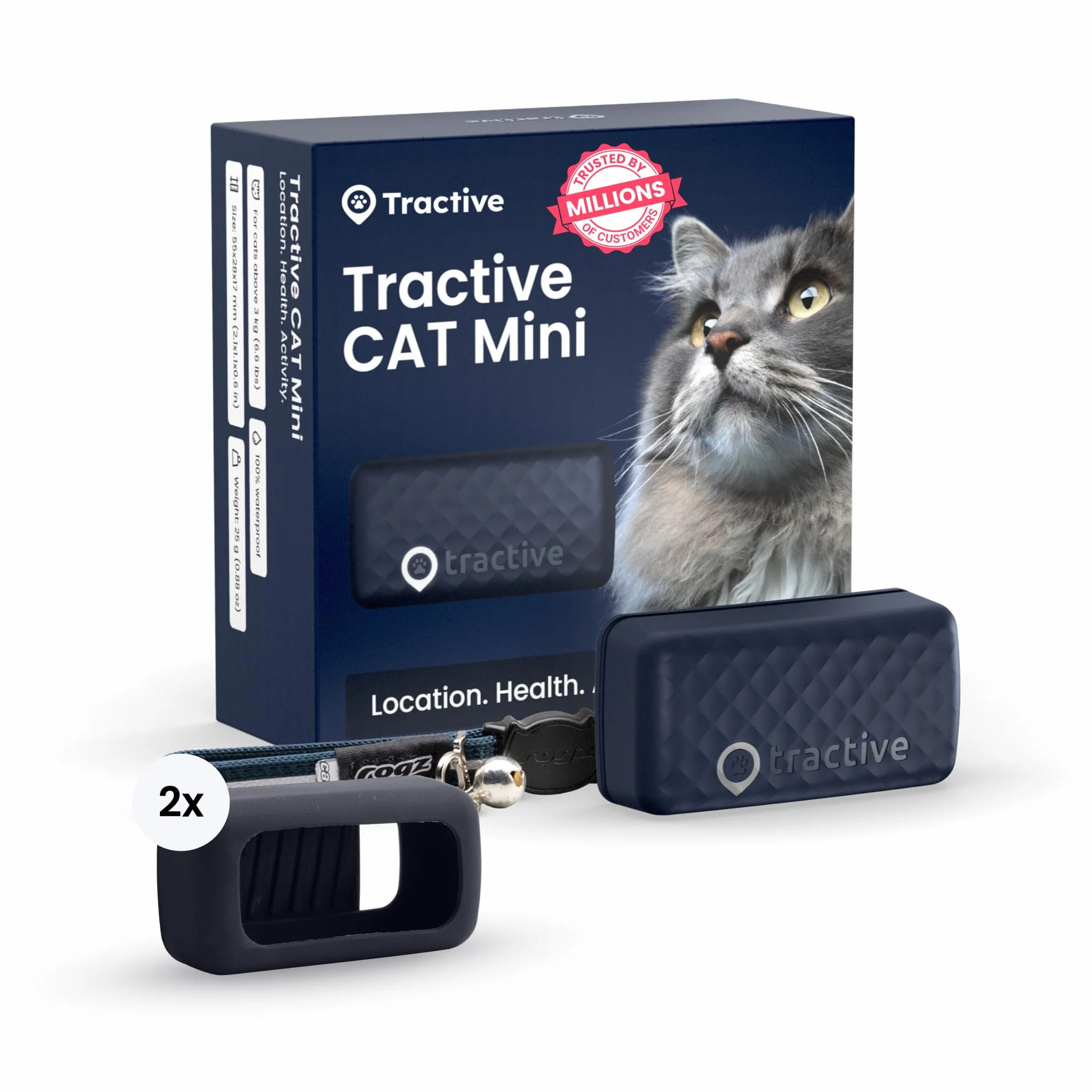 Tractive Smart Cat Tracker Mini zestaw z gumowym uchwytem, nr 1 Cat GPS, śledzenie lokalizacji w czasie rzeczywistym, historia terytorium i lokalizacji, obroża bezpieczeństwa w zestawie