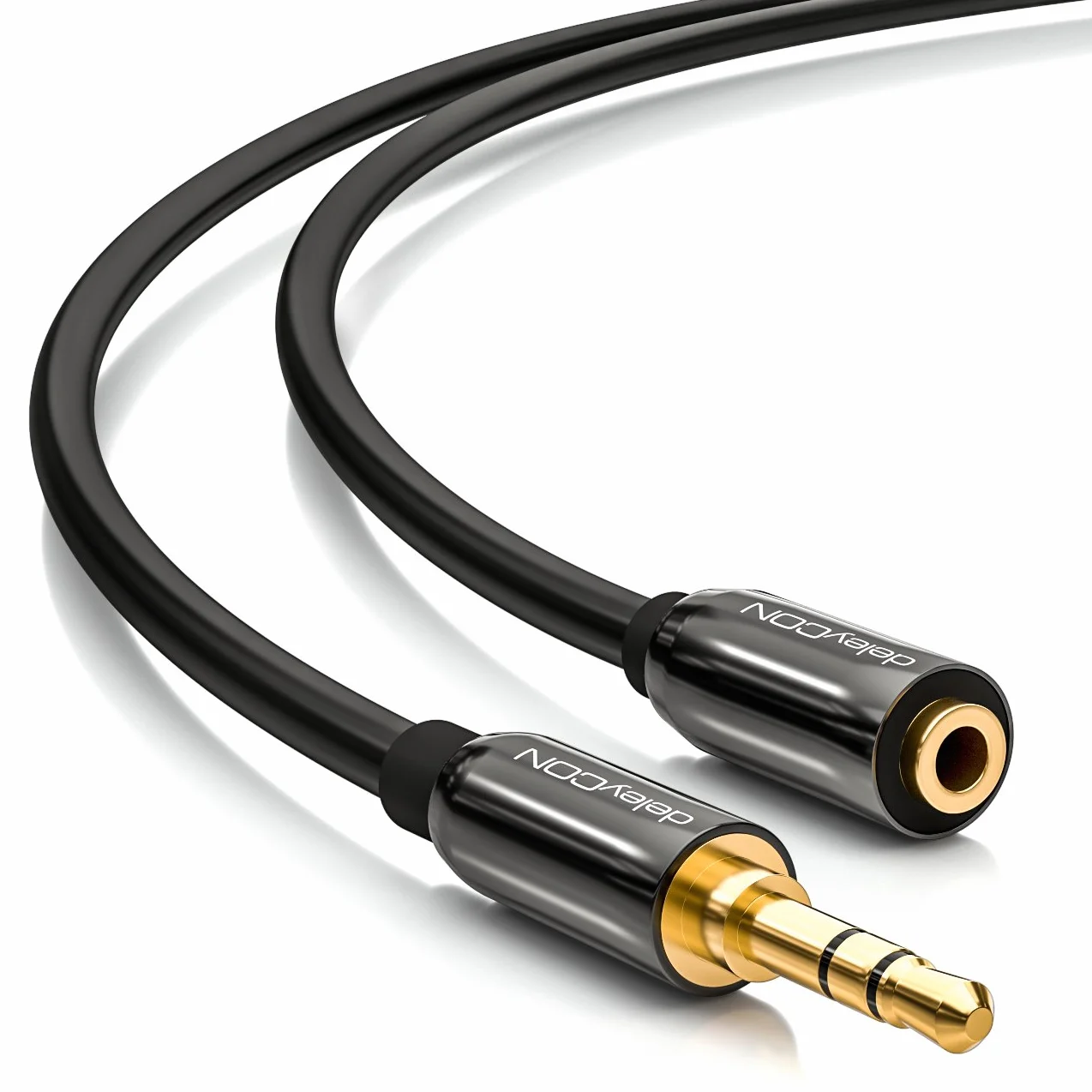 deleyCON 1,5m Przedłużacz Audio Stereo - Jack 3,5 mm Gniazdo na Wtyk - Kabel AUX Stereo z Metalową Wtyczką do Głośników i Słuchawek - Czarny