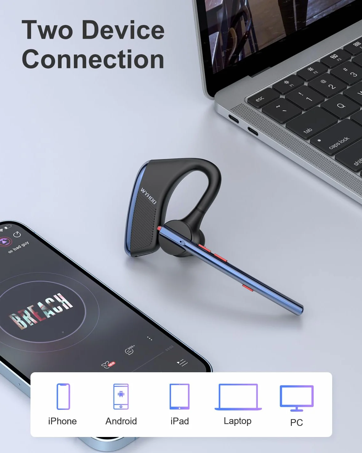 Zestaw słuchawkowy Bluetooth z redukcją szumów, podwójny mikrofon, zestaw głośnomówiący Bluetooth, bezprzewodowy zestaw słuchawkowy 24 godziny, czas rozmowy, do iPhone'a, telefonu komórkowego,