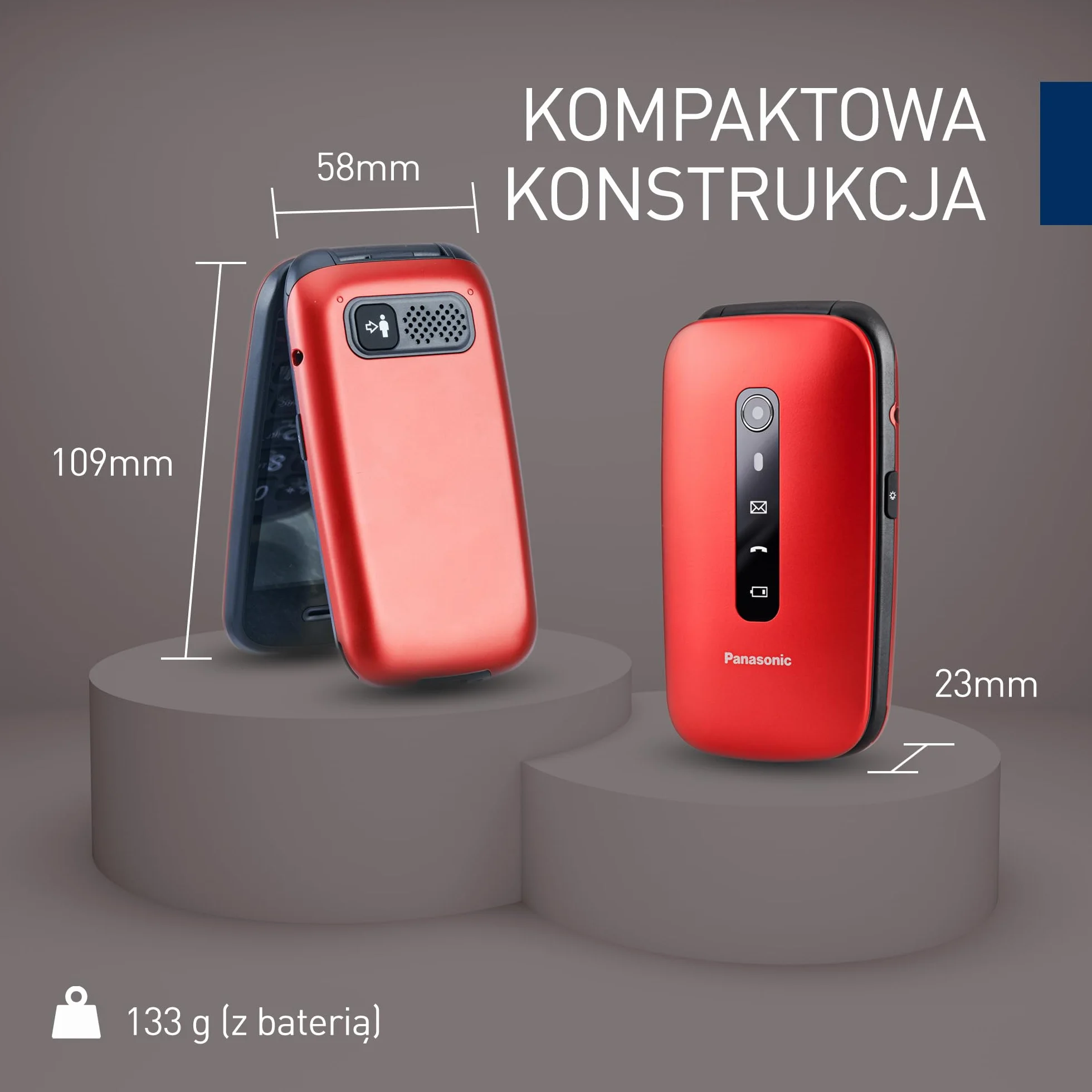 Panasonic KX-TU550 Telefon dla seniora z klapką, duży ekran 2,8", czerwony