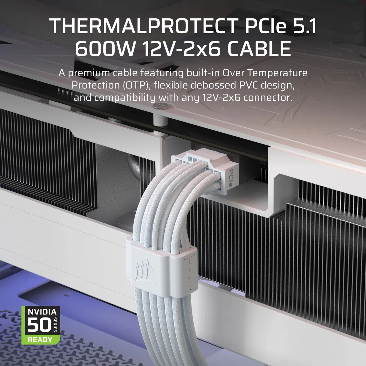 CORSAIR ThermalProtect PCIe 5.1 600 W 12 V-2x6 kabel zasilający, zintegrowana ochrona przed przegrzaniem (OTP), kompatybilny z zasilaczami ze złączem 12 V-2 x 6 – biały