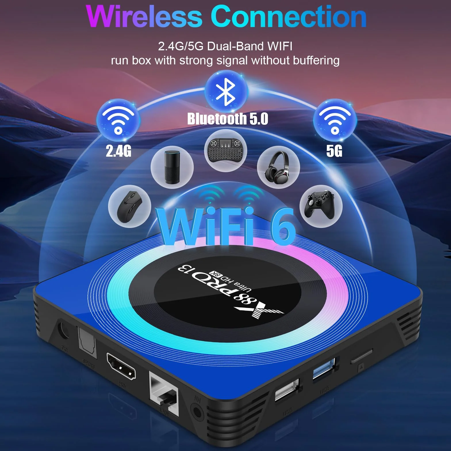 Android TV Box 13.0, X88PRO Android Box 2 GB 16 GB Quad Core 64bit, obsługa BT5.0 2,4G /5G Dual-Band WIFI6 4/6/8K Android TV Box 2024