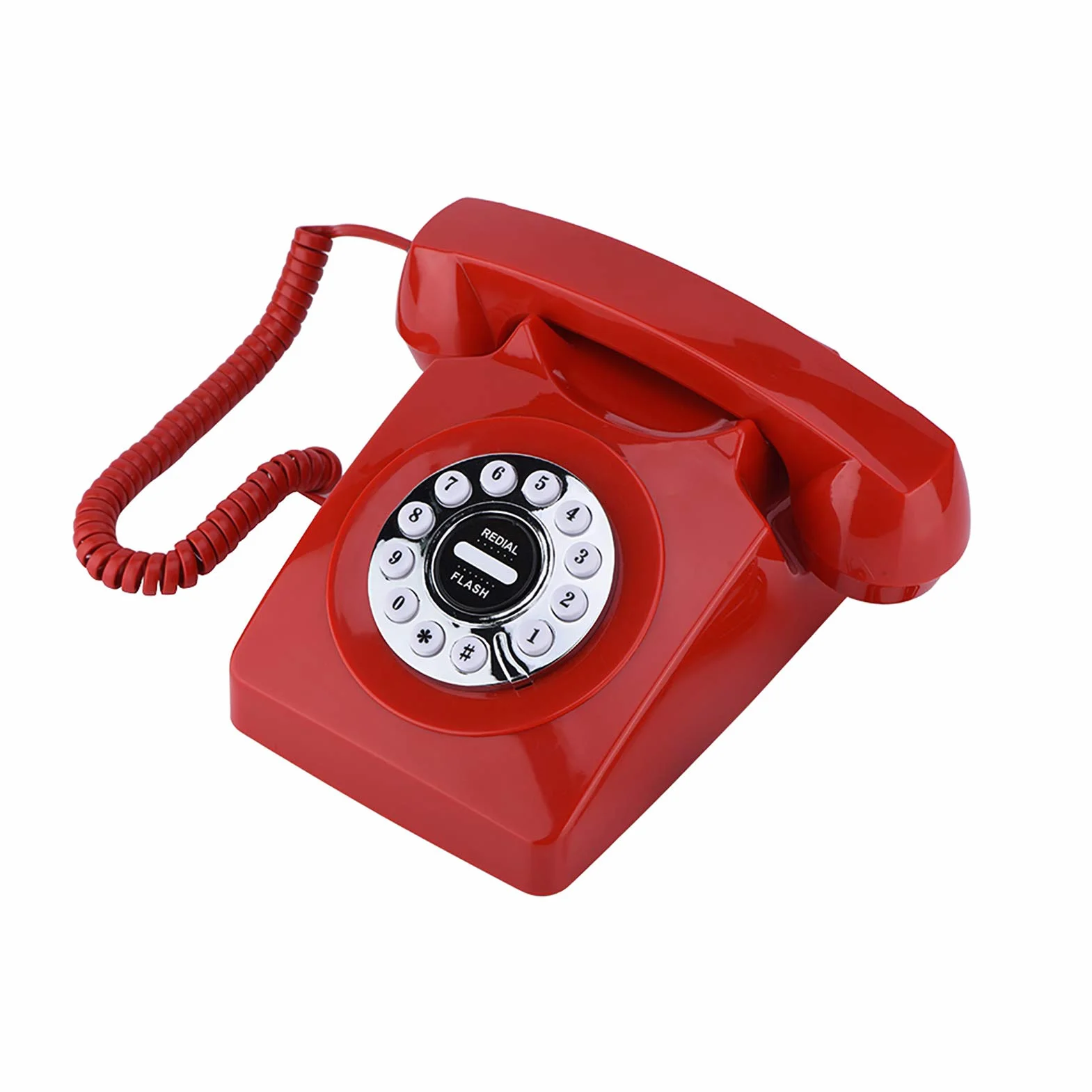 ASHATA Retro Telefon Vintage Przewodowy Analogowy Stacjonarny Klasyczny z Tarczą Obrotową Czerwony