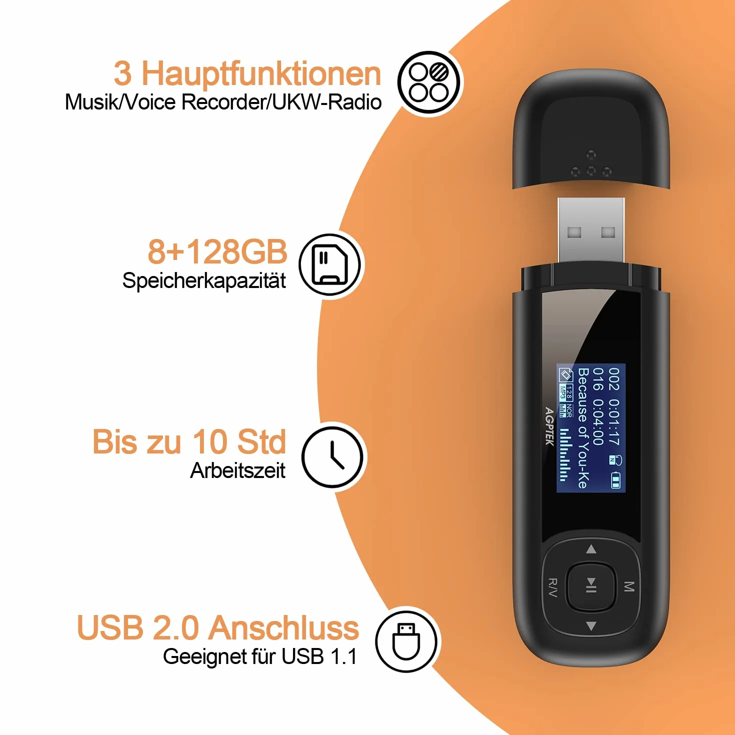 8 GB USB odtwarzacz MP3, przenośny, z radiem FM, odtwarzacz muzyki, zasilany akumulatorem, czarny i czerwony