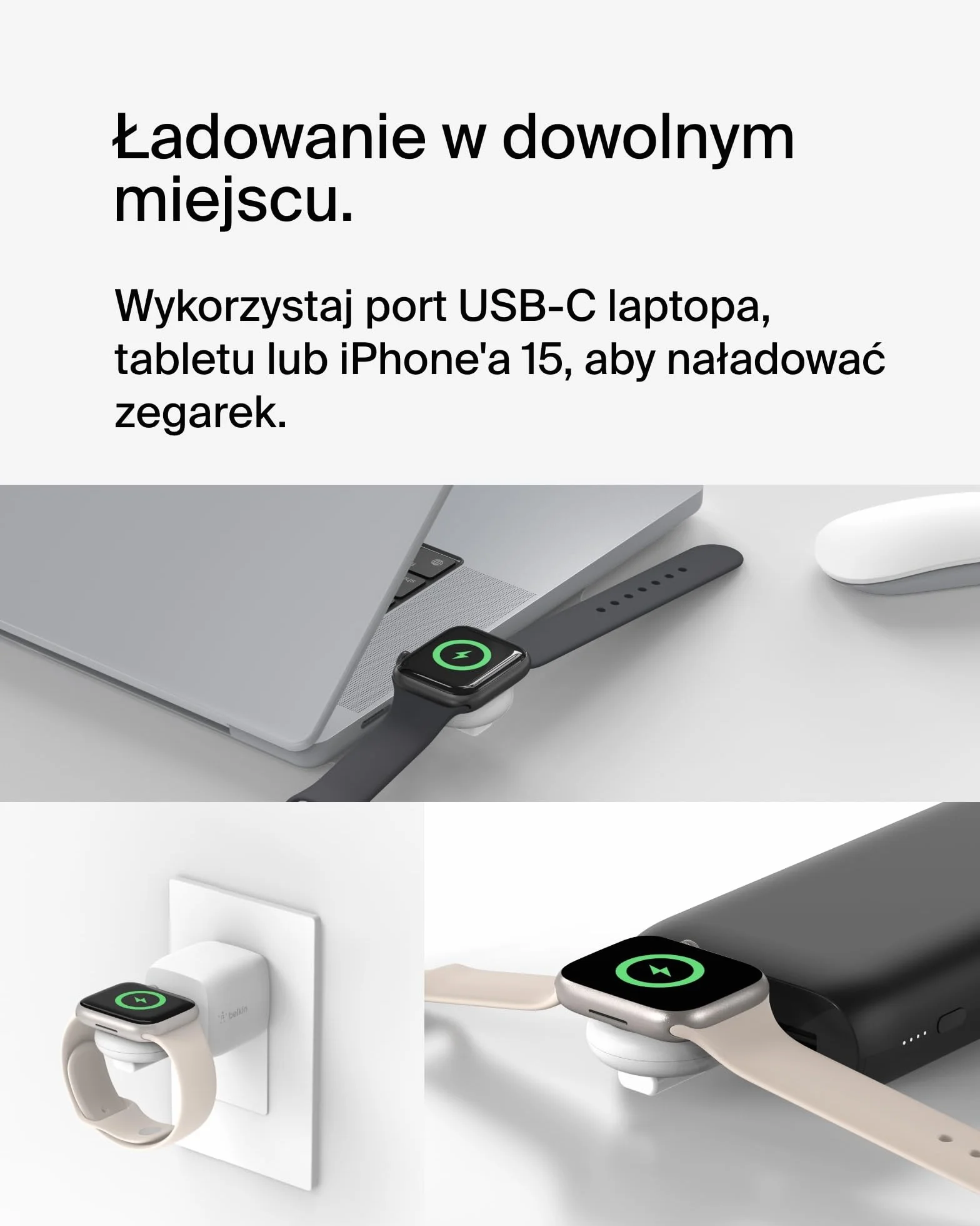 Belkin BoostCharge Przenośna ładowarka USB-C Apple Watch Series 10/9/8/7/Ultra biała