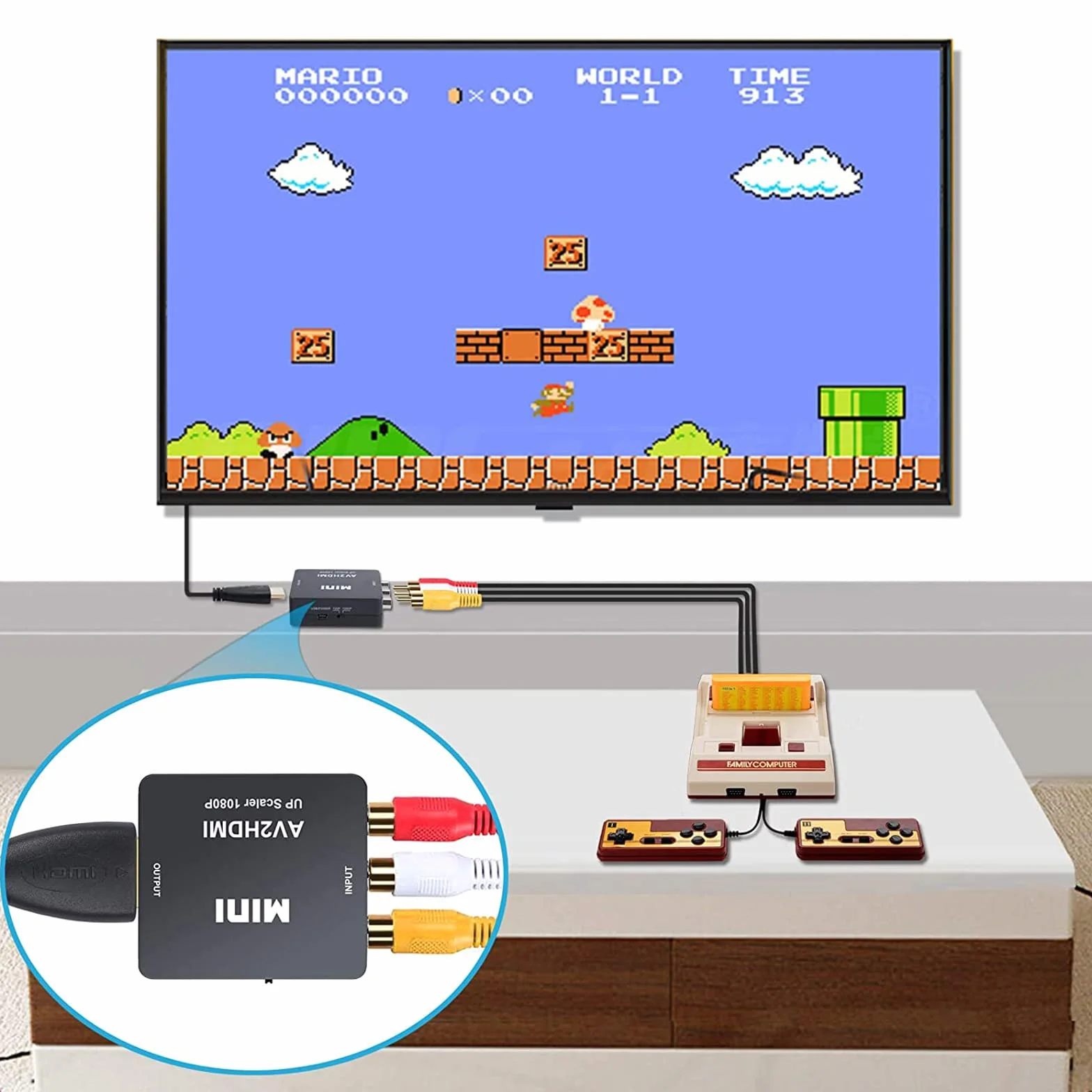konwerter wideo RCA na HDMI, AV na HDMI, obsługuje 720 1080P dla kamery, Xbox 360, PS1, PS2, WII, N64, Gamecube, SNES, NES, PSP, DVD, VHS