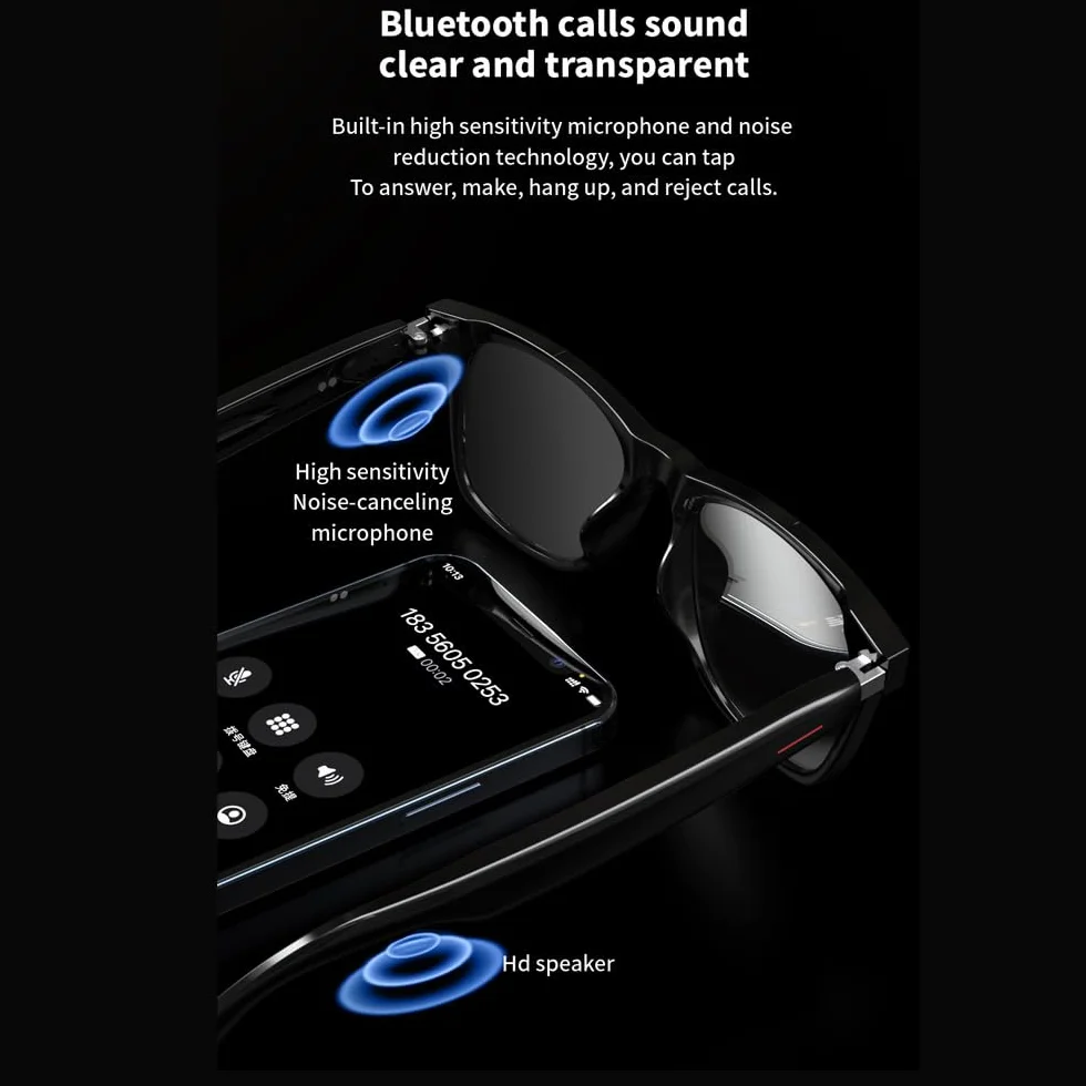 Inteligentne okulary AI dla mężczyzn/kobiet - Bluetooth z tłumaczeniem, redukcja szumów, filtr niebieskiego światła i wymienne soczewki (czarny/niebieski/różowy) do biura / na zewnątrz - czarne