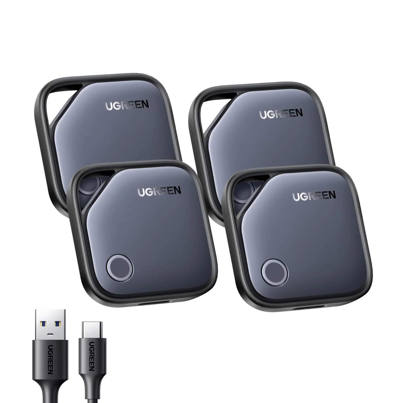 UGREEN Finetrack 4 Pack obsługuje ładowanie USB C, lokalizator Bluetooth kompatybilny z Apple Find My (tylko iOS), smarttag z żywotnością baterii do 12 miesięcy, lokalizator kluczy, walizek