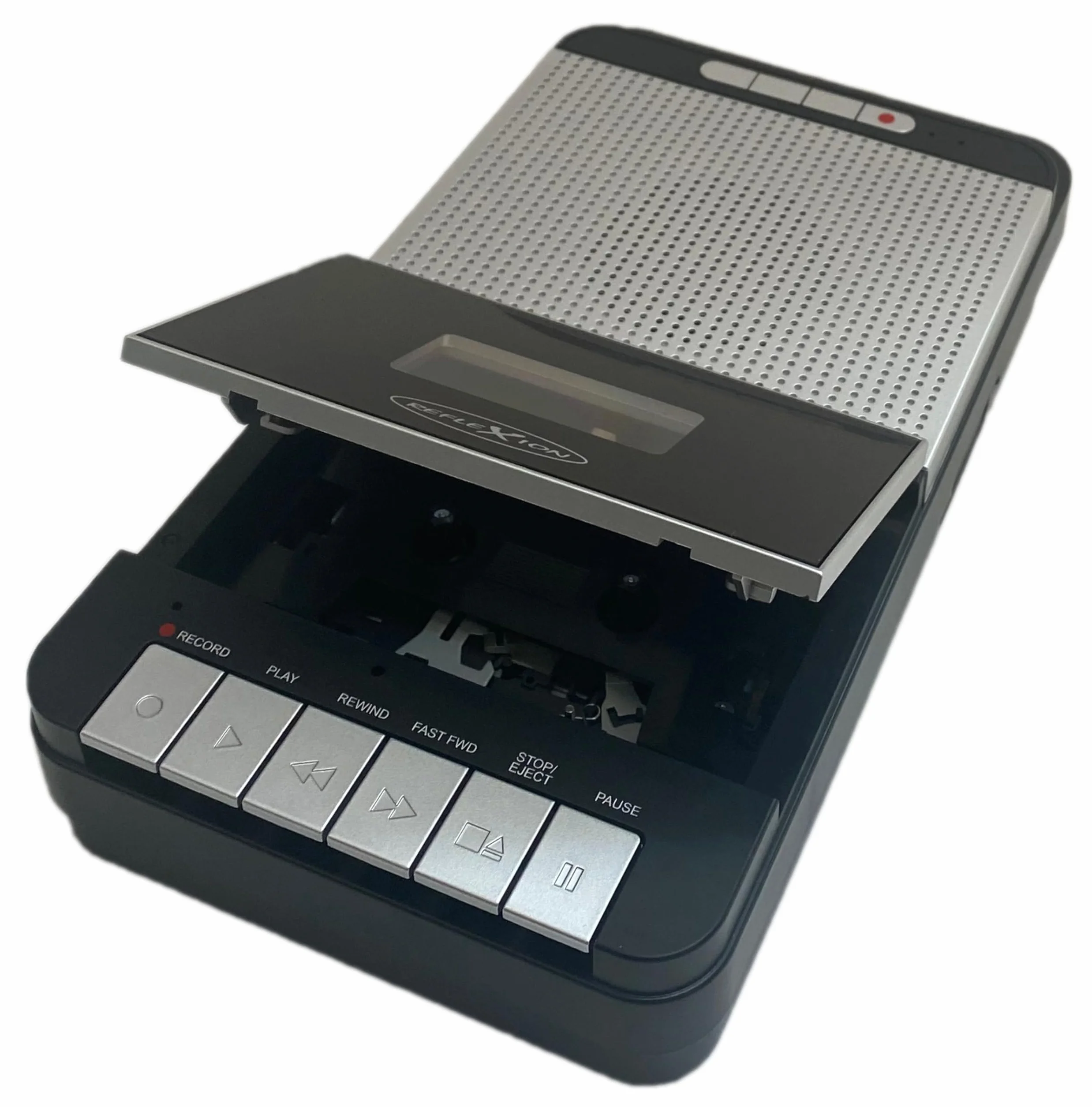 Reflexion CCR8018 Retro magnetofon z nagrywaniem MP3 USB | przenośny z mikrofonem, głośnikiem, AUX-IN, wyjściem na słuchawki, zasilanie sieciowe i bateryjne, nagrywanie One-Touch i automatyczne