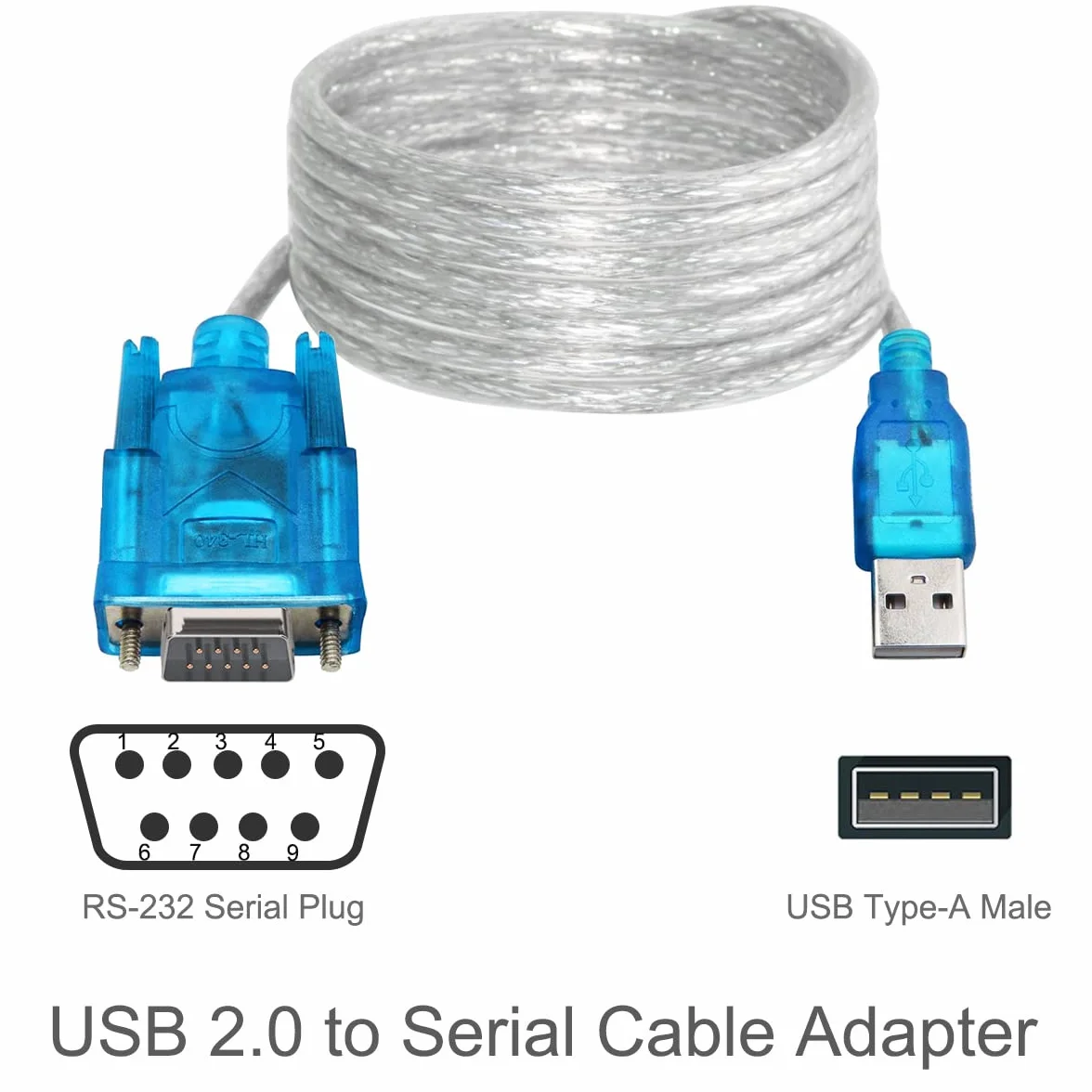 Adapter USB na RS232, kabel USB 2.0 na szeregowy DB9, 9-pinowy męski adapter z chipsetem konwertera RS-232, system Windows 10 8 7, 2 szt
