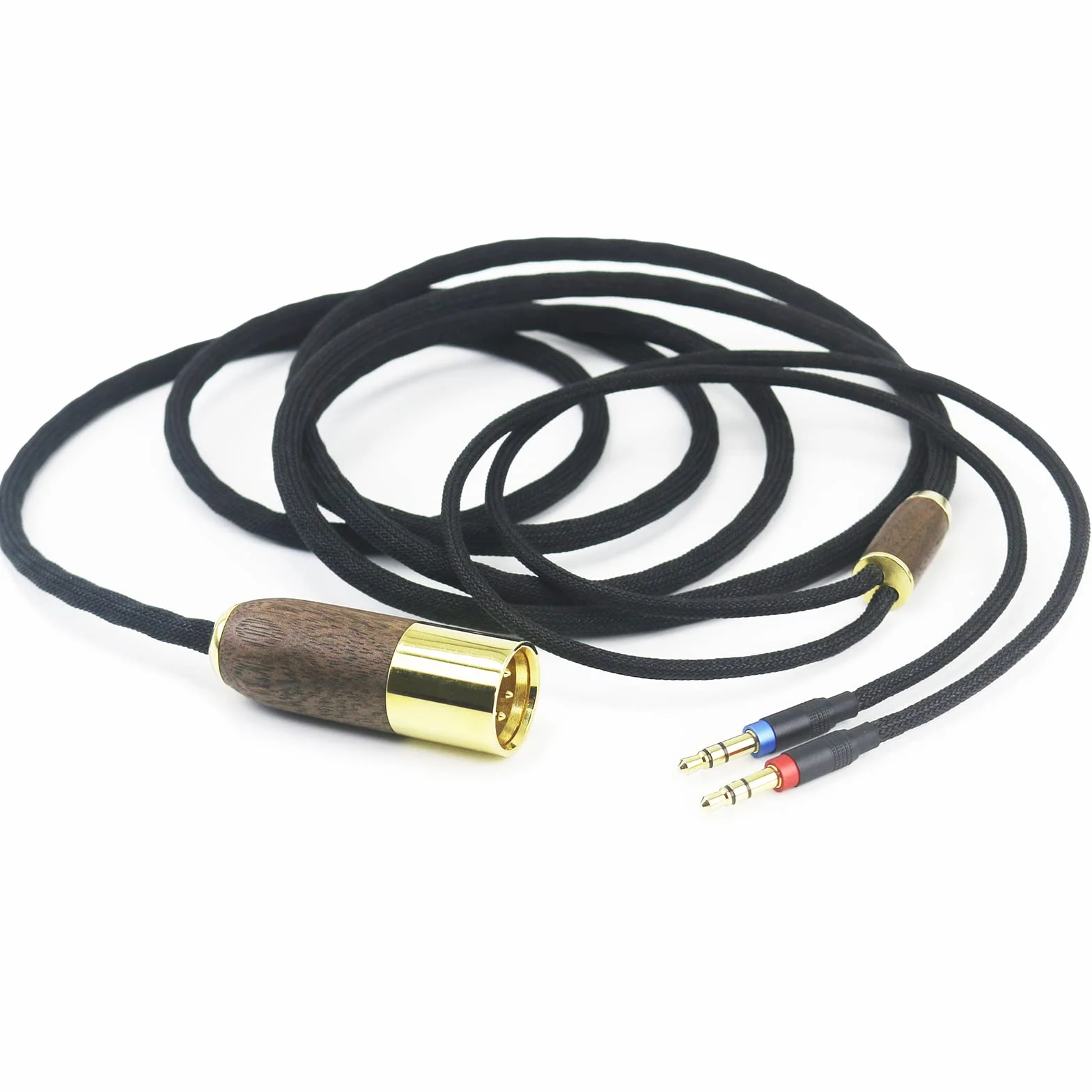 ABLET XLR 4-pinowy kabel 2 m 7N OCC posrebrzana miedź obudowa z drewna orzechowego kompatybilny ze słuchawkami Hifiman Sundara, Ananda, Arya, HE400SE, HE4XX, HE-400i (wersja