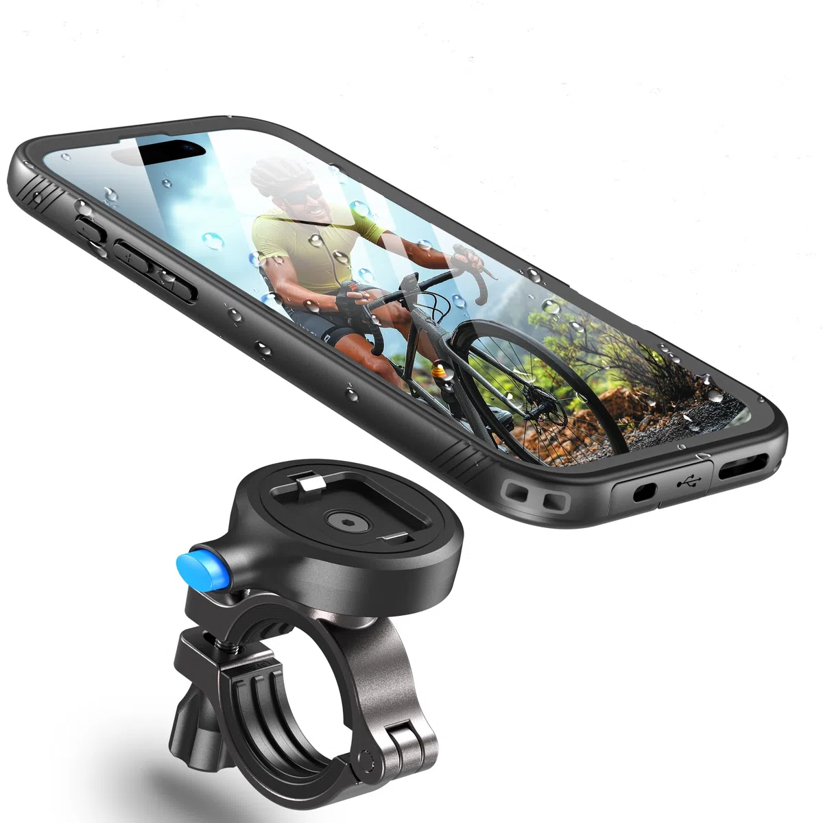 Cozycase Antykradzieżowe-Wodoszczelne-Szybkie Odblokowanie 1S do iPhone 16 Pro Uchwyt na Telefon do Roweru – Uchwyty Rowerowe na Kierownicę Motocykl Rower Szosowy Górski MTB Uchwyt