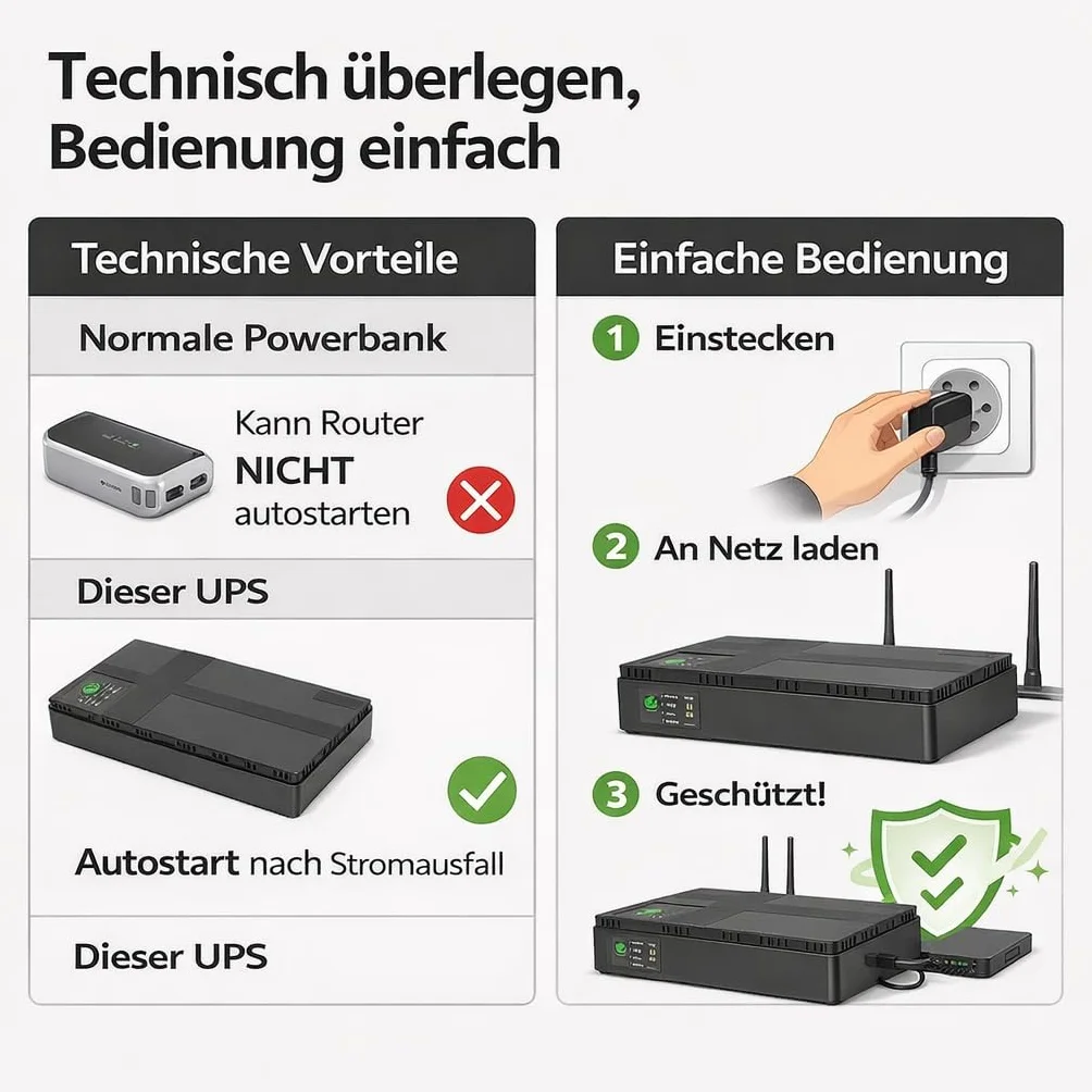 UPS Battery Backup 20000 mAh Kompaktowy Stabilny Zasilacz do Kamery Bezpieczeństwa Routera MP4