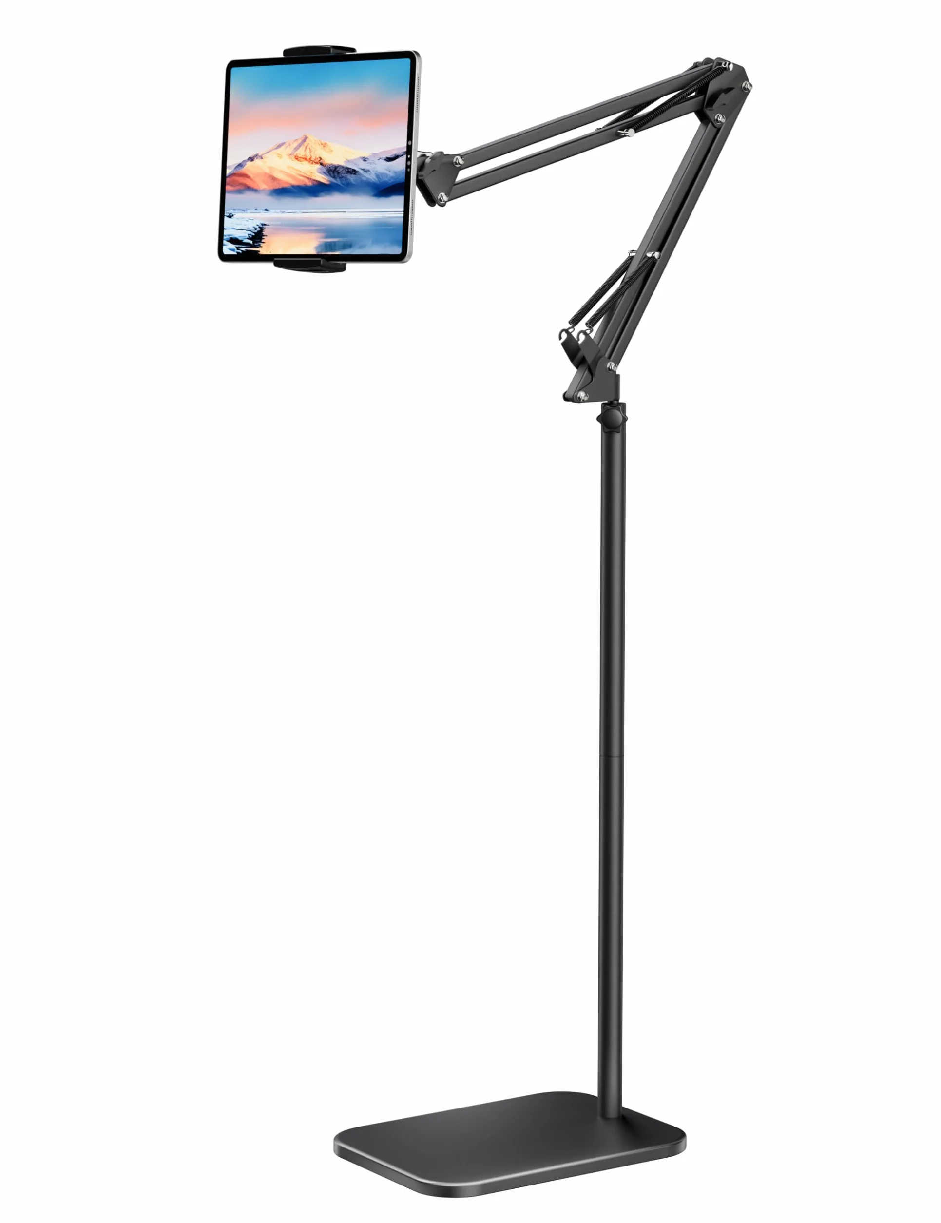 LanPavilion Stojak podłogowy na tablet z regulowanym ramieniem, kompatybilny z iPadem, iPhonem, Samsung Tab