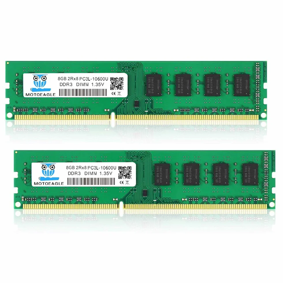 PC3L 10600U DDR3L 1333MHz 16GB Kit (2x8GB) UDIMM RAM CL9 1.35V 240-Pin Non-ECC Unbuffered Dual Rank Desktop Memory