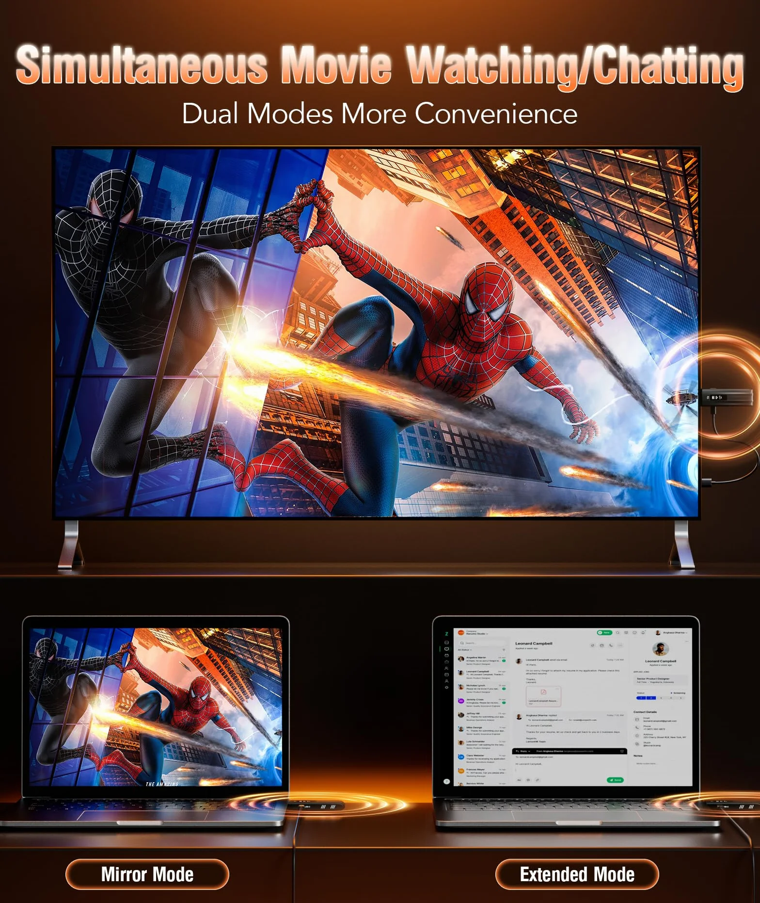 Bezprzewodowy nadajnik i odbiornik HDMI, dekodowanie 4K, wyjście 1080P, zasięg 165 stóp, 2.4G&5.8G, do komputerów PC/DV/HDTV/projektorów/telewizorów, bez konieczności instalowania aplikacji/Bluetooth