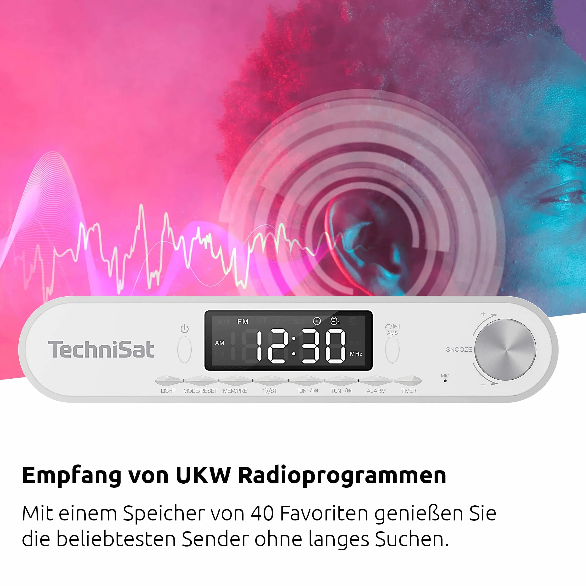 TechniSat Viola radio kuchenne podszafkowe UKW/FM Bluetooth wyświetlacz LED lampa robocza timer budzik głośnik 5 W białe