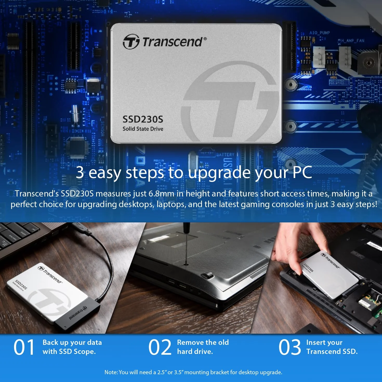 Transcend SSD230S 128 GB 2,5" SATA SSD 3D TLC z pamięcią podręczną DRAM (TS128GSSD230S)