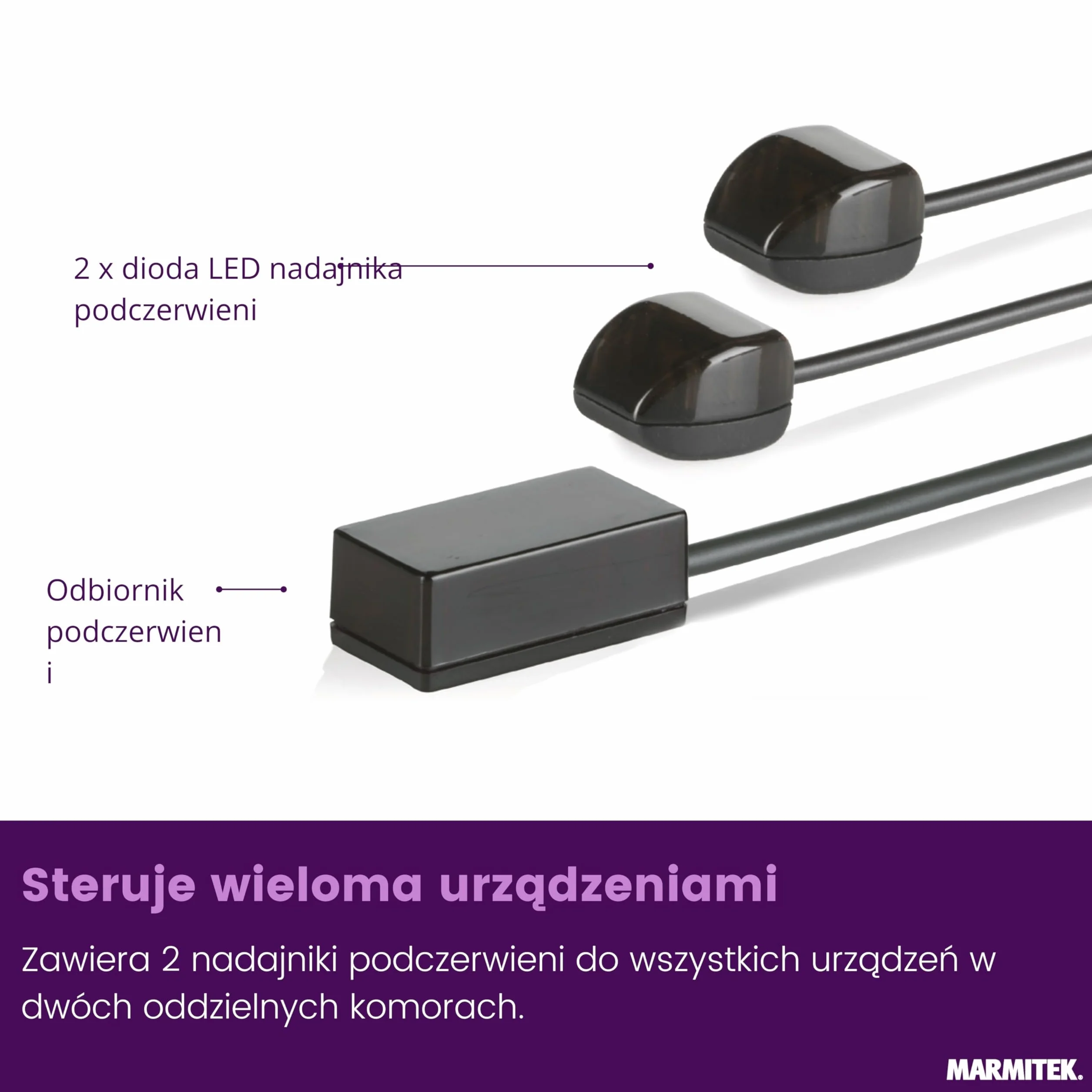 Przedłużacz podczerwieni Marmitek Invisible Control 6 XTRA - sterowanie w szafce - przedłużacz IR z 2 diodami blaster - mały odbiornik IR - do TV dekodera AV