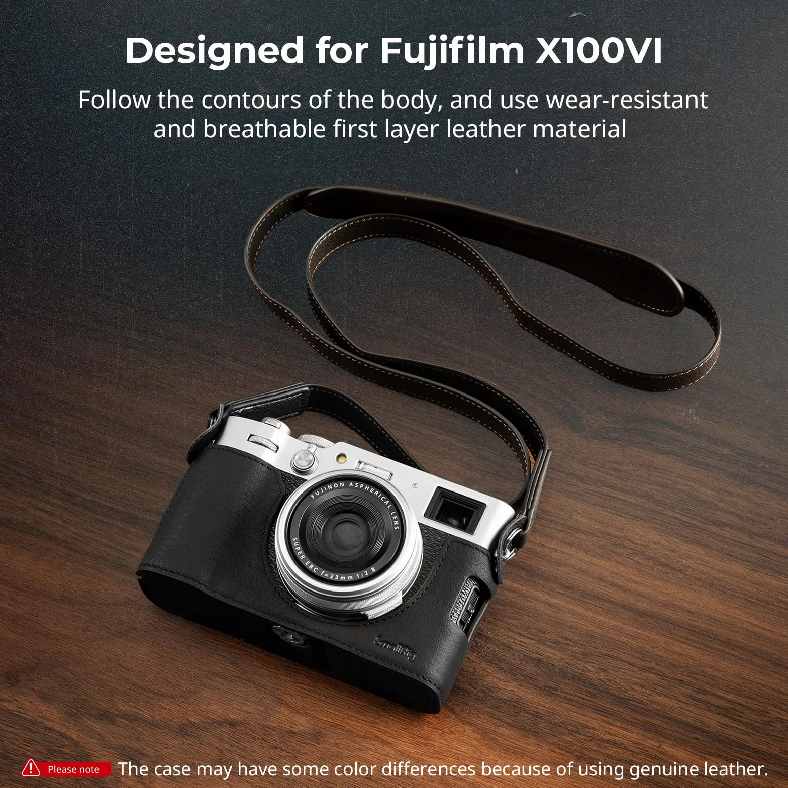 SMALLRIG X100VI Half Leather Case Kit Zestaw Skórzanego Etui z Paskiem na Ramię, Skórzane Etui na Aparat w Stylu Retro Pół Skórzane Etui z Ramką ze Stopu Aluminium dla FUJIFILM X100VI (Black) - 4700