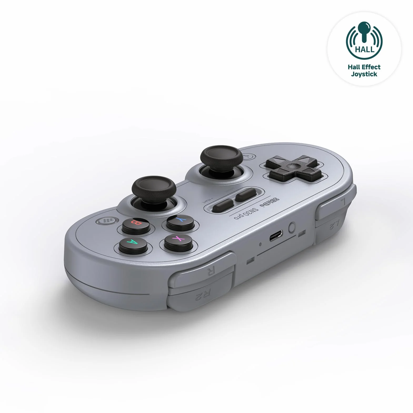 8BitDo SN30 Pro kontroler Bluetooth z joystickami z efektem Halla, wibracjami Rumble i funkcją Turbo, kompatybilny z Switch/Switch 2, PC, macOS, Android, Steam Deck i Raspberry Pi (szary)