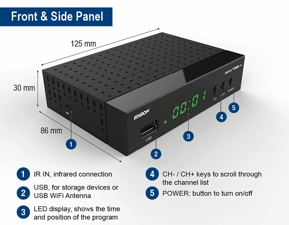Odbiornik DVB-T2/C H.265 FTA Full HD PVR USB HDMI EDISION PICCO T265+