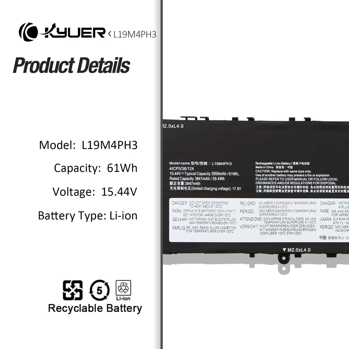 K KYUER 61Wh L19M4PH3 L19D4PH3 L19C4PH3 Bateria do Lenovo Yoga Slim 7 Pro 14 OLED, IdeaPad Slim 7i Pro Slim 7 Pro 14IHU5 14" Series Yoga Slim 7 Pro 14ARH5 14IHU5 14ITL5 14ARH7 14IAP7 14ACH5 O OD