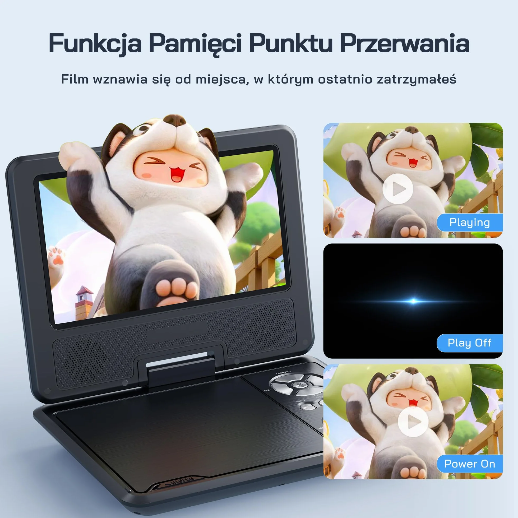 WOLFANG Przenośny Odtwarzacz DVD 9,5" Ekran Obrotowy HD 7,5" 4-6h Pracy Bez Blokady Regionalnej