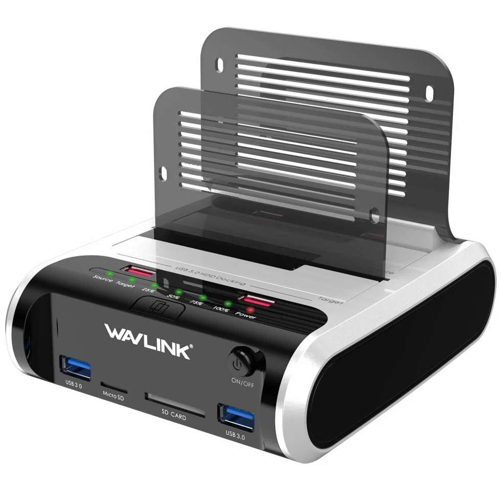 Stacja dokująca do dysków twardych, WAVLINK USB Stacja dokująca Offline funkcja klonowania dla 2,5 cala i 3,5 cala SATA HDD SSD, obsługuje karty TF i SD oraz ładowanie przez USB