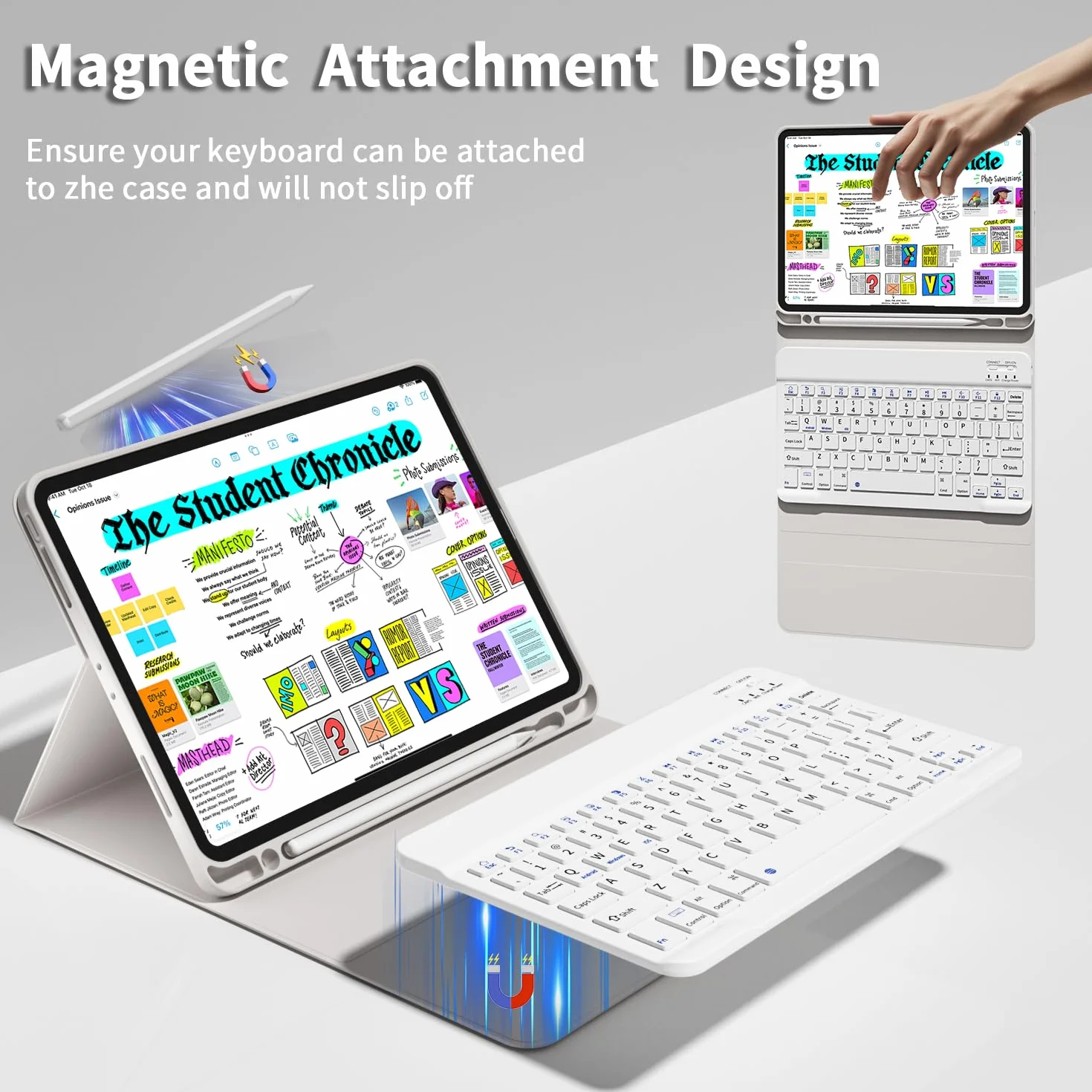 JKSML Etui na klawiaturę do iPad Pro 11 cali 4./3./2. generacji (2022/2021/2020) z uchwytem na długopis, zdejmowana klawiatura Bluetooth, miękkie etui ochronne TPU do iPada Pro 11", układ QWERTZ
