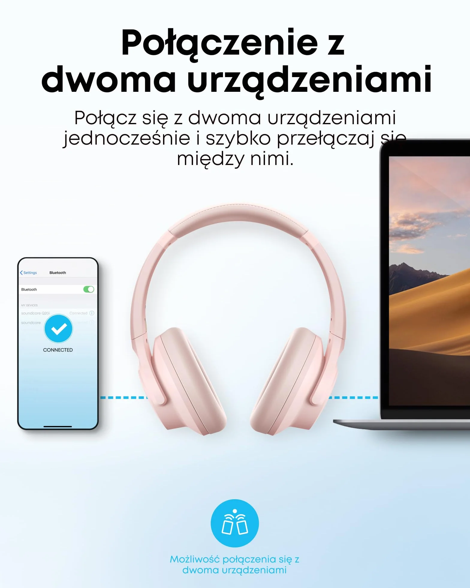 Słuchawki hybrydowe Soundcore by Anker Q20i z aktywną redukcją szumów, bezprzewodowe nauszne Bluetooth, 40-godzinny czas odtwarzania ANC, dźwięk o wysokiej rozdzielczości, mocny bas, możliwość persona
