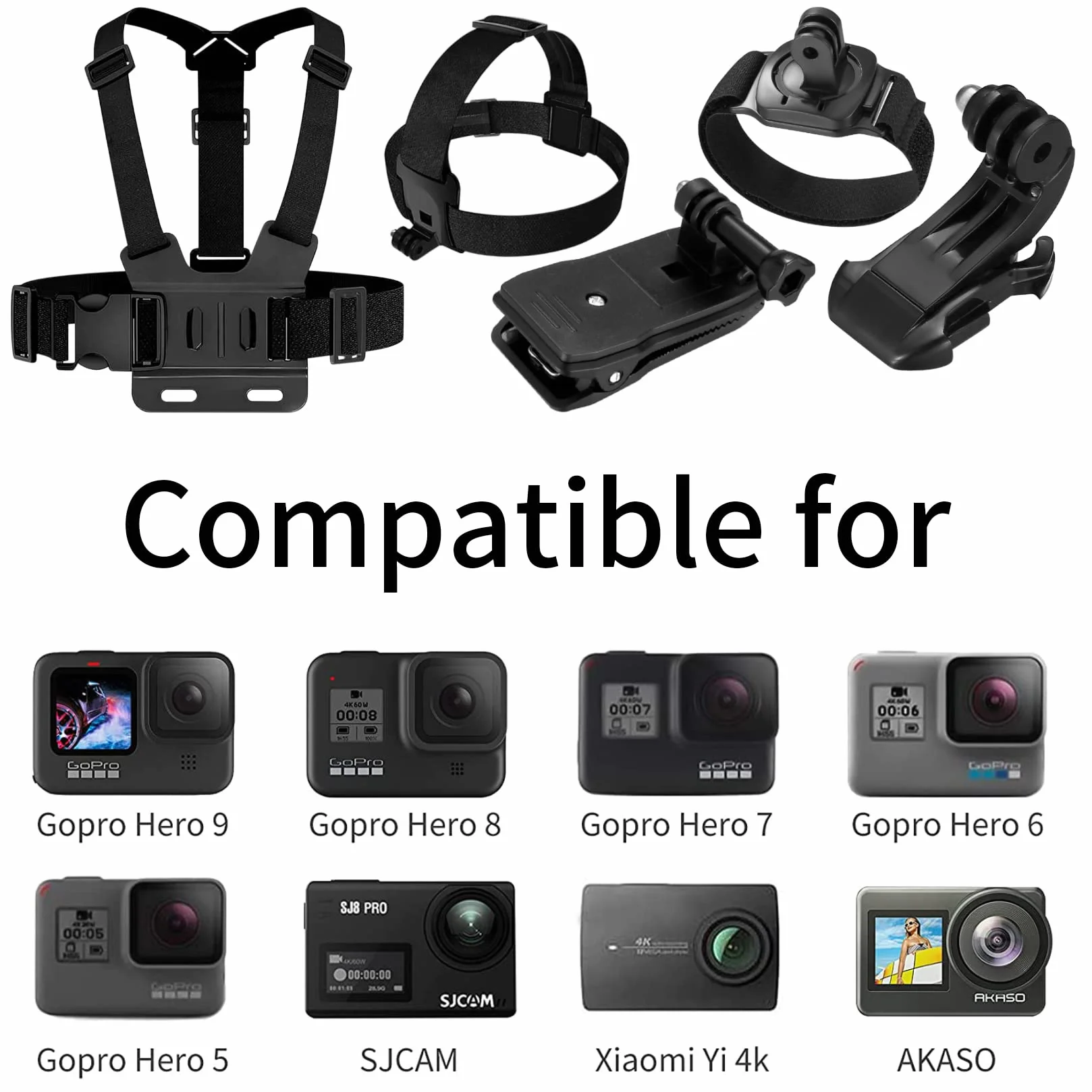 Kompatybilny z kamerą Gopro 9 w 1, uchwyt na pas piersiowy, regulowany pasek na głowę, pasek na rękę, uchwyt na plecak, kompatybilny z Gopro Hero 9 8 7 6 5 SJCAM Insta360