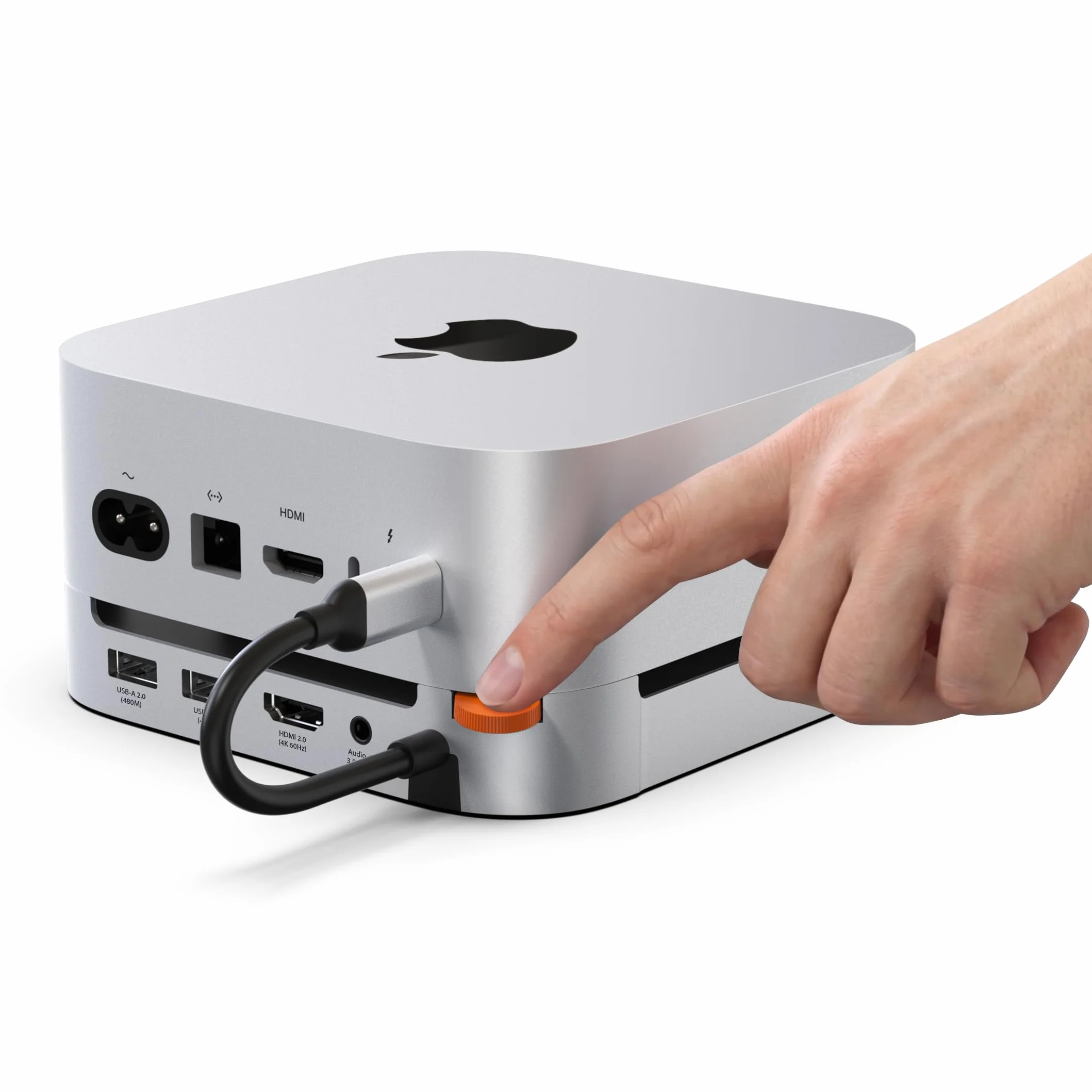 Stacja dokująca Stouchi Mac mini M4 z obudową SSD NVMe, podstawką i hubem M4 z 2 portami USB A 10 Gb/s, czytnikami kart SD/TF, HDMI 4K@60HZ, 2 portami USB A do transmisji danych, gniazdem audio 3,5 mm