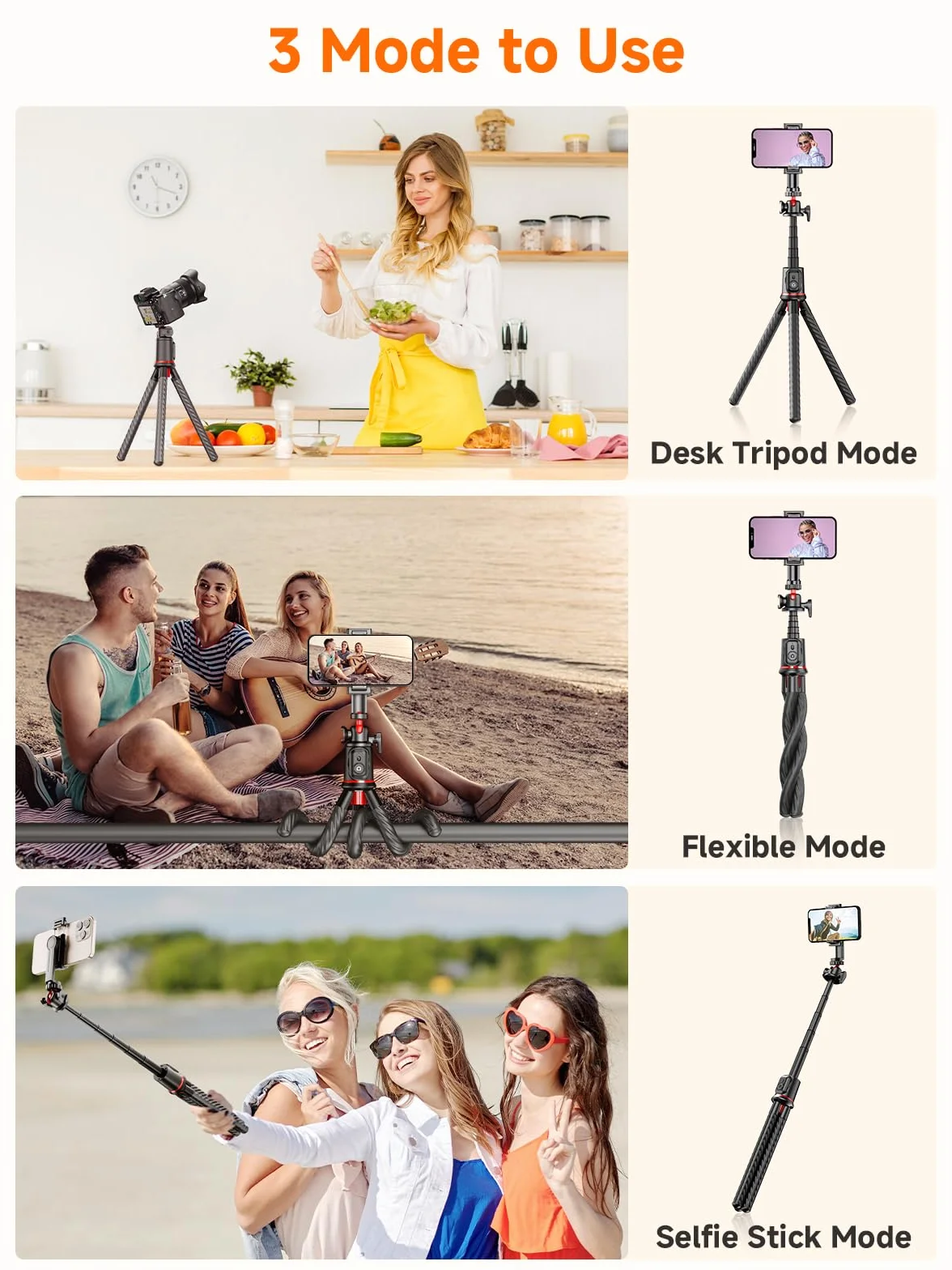 Rollei Easy Creator MonkeyPod elastyczny mini statyw i kijek do selfie z bezprzewodowym pilotem zdalnego sterowania, Gorillapod uchwyt na telefon komórkowy, głowica kulowa 360°, do smartfona i aparatu