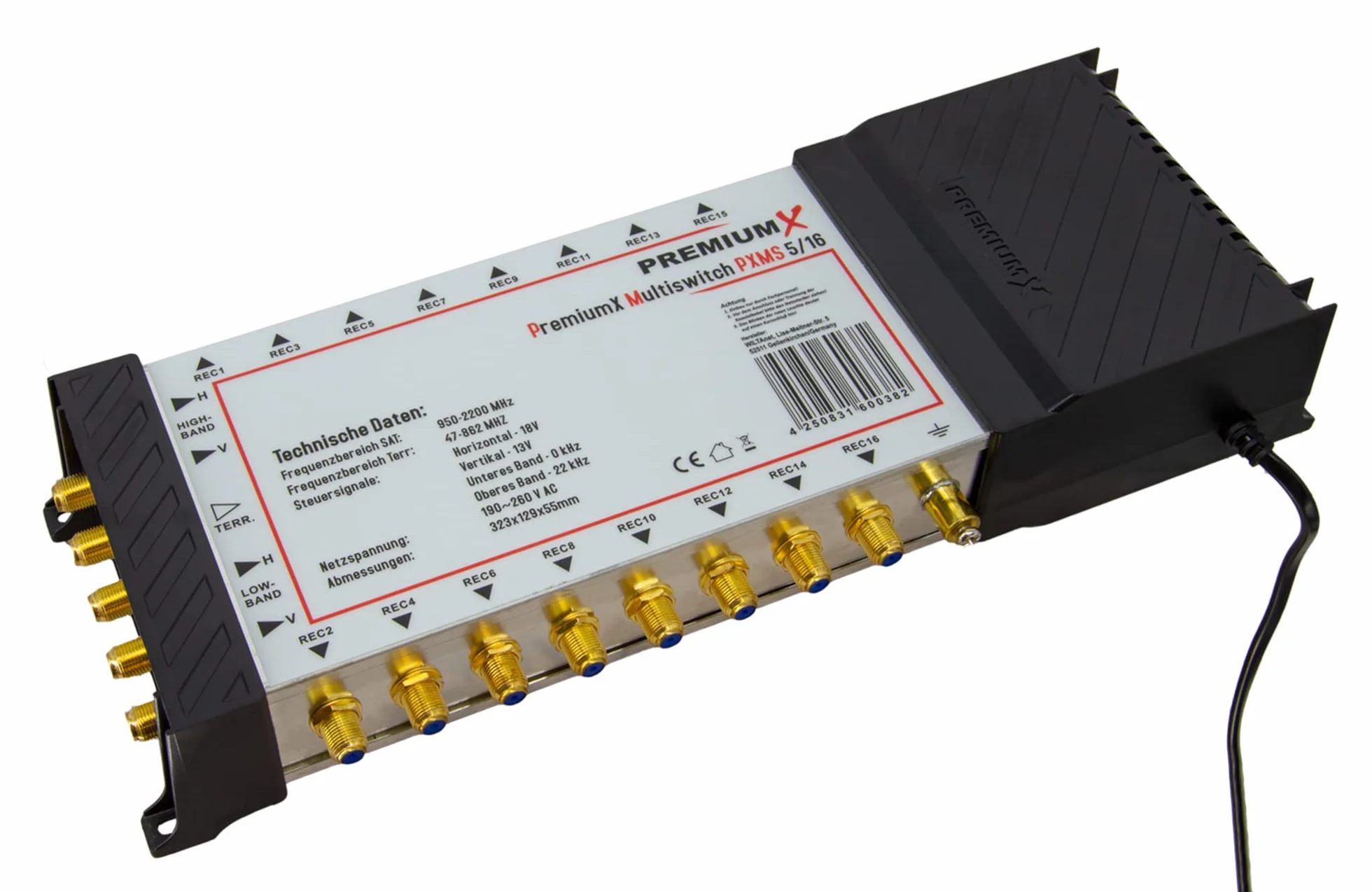 PremiumX PXMS Multiswitch 5/16 Dystrybutor sygnałów satelitarnych 16 użytkowników HDTV 4K 8K