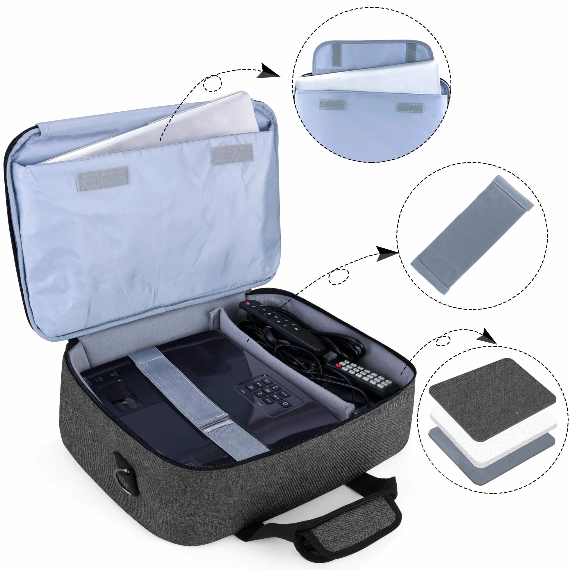 Etui Luxja na projektor, torba na projektor z ochronną wkładką na laptop, etui na projektor z kieszeniami na akcesoria (kompatybilne z większością głównych projektorów), Czarny, 40.6 cm x 29.2 cm x