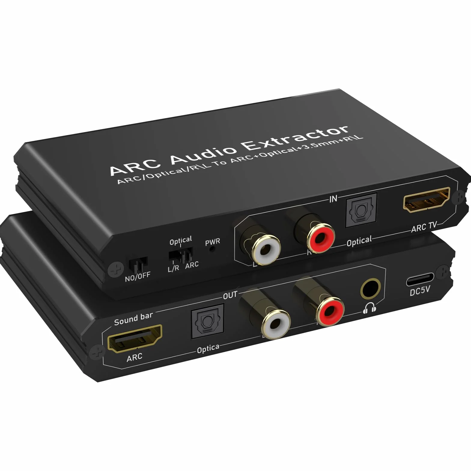 Tendak 192KHz ARC Audio Extractor, cyfrowy konwerter audio, HDMI ARC + optyczny + RCA L/R do HDMI + optyczny + RCA L/R + 3,5 mm stereo do wzmacniacza dźwięku HDTV Soundbar, głośników i słuchawek