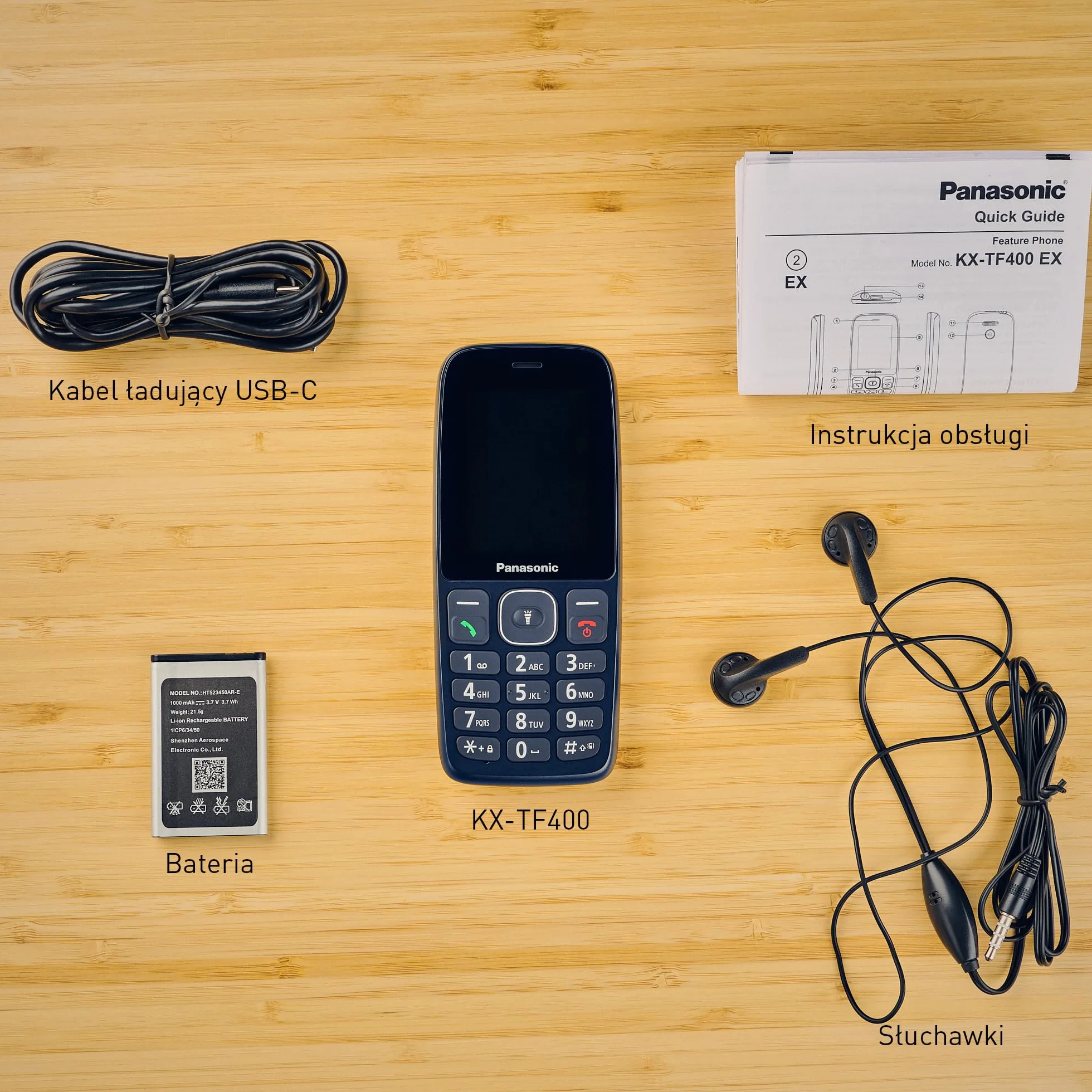 Panasonic KX-TF400EXC Łatwy w Użyciu Klasyczny Telefon 4 G VoLTE, 280 Godzin Czuwania, Ładowanie USB-C, Wyświetlacz 2,4 Cala, Bluetooth, Latarka LED, Aparat, Wodoodporność IP44, Niebieski